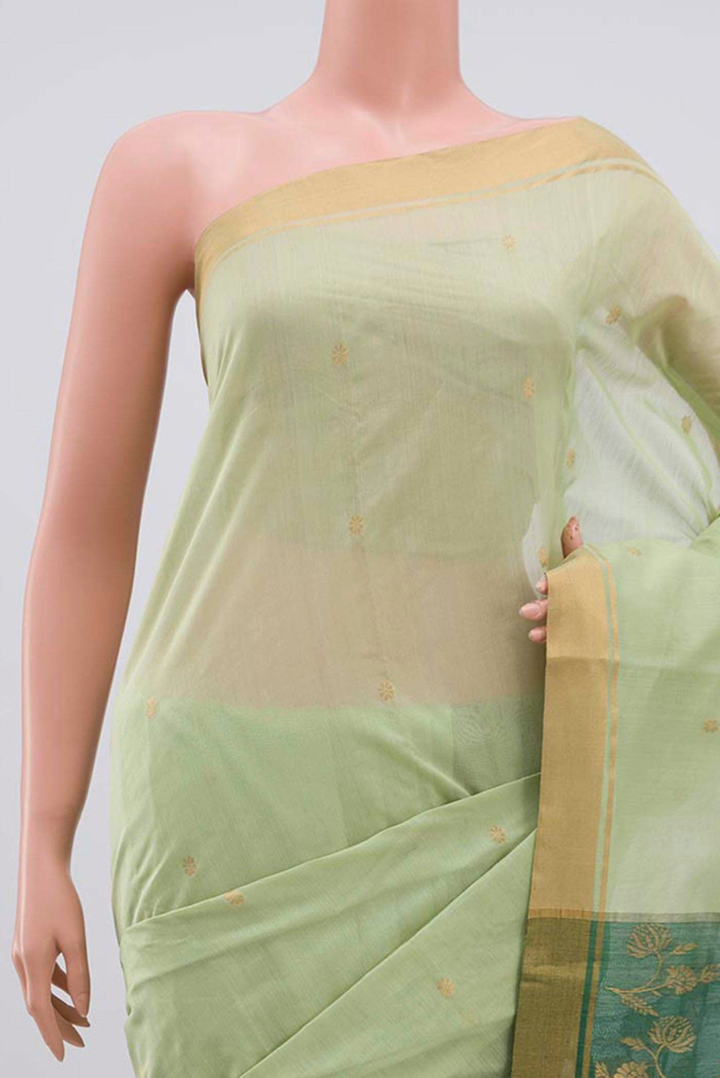 Border image of Pista Green Chanderi Silk Cotton Saree with Zari Butta on the body and Zari Border. 