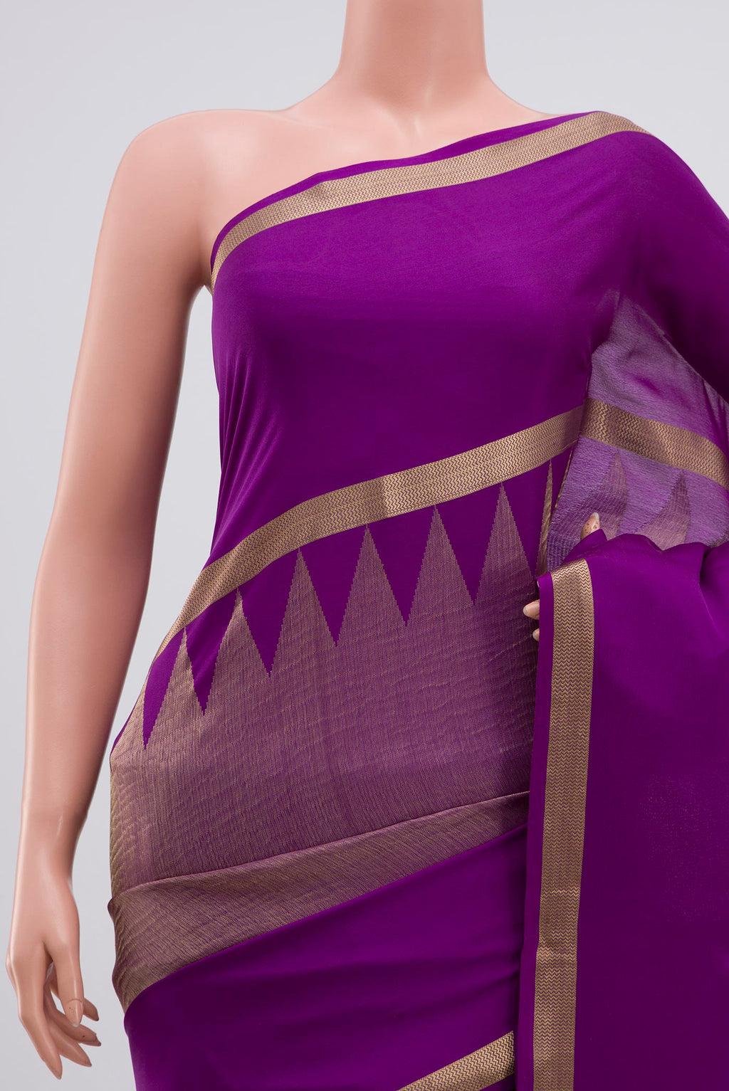Border image of Purple Mysore Silk Saree with Plain Body and Zari Border. 