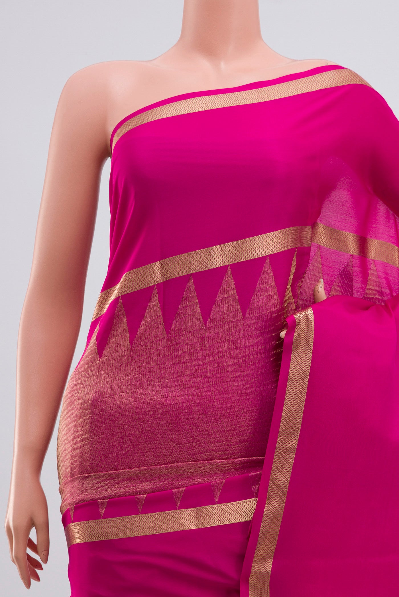 Border image of Pink Mysore Crepe Saree with Zari Brocade on the body and Zari Border. 