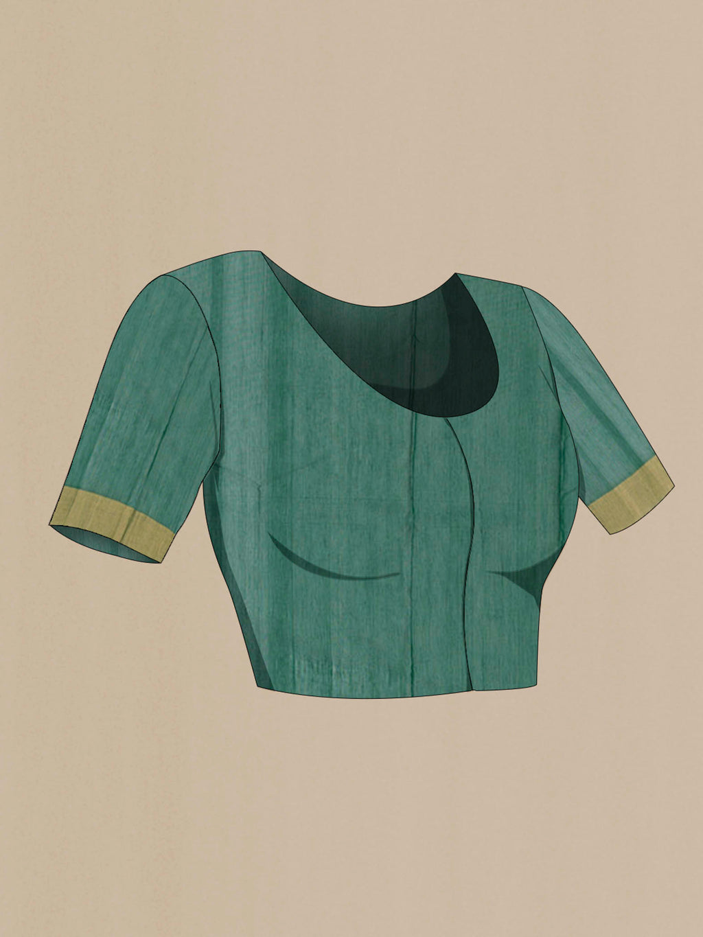 Close up image of the blouse of Green Chanderi Silk Cotton Saree with Zari Butta on the body and Zari Border. 