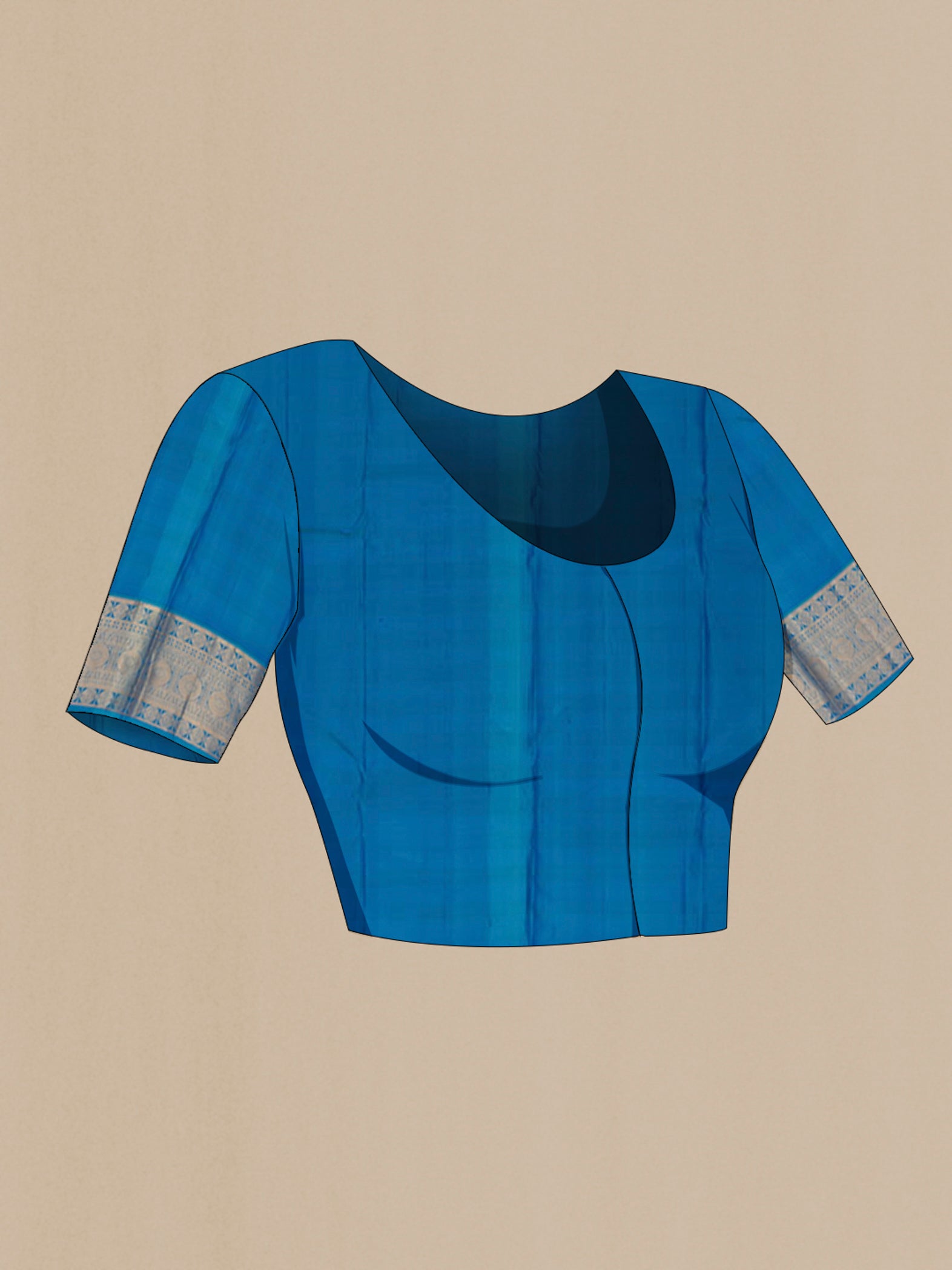 Close up image of the blouse of Multi Color Kanchipuram Saree with Checked design on the body and Zari Border. 