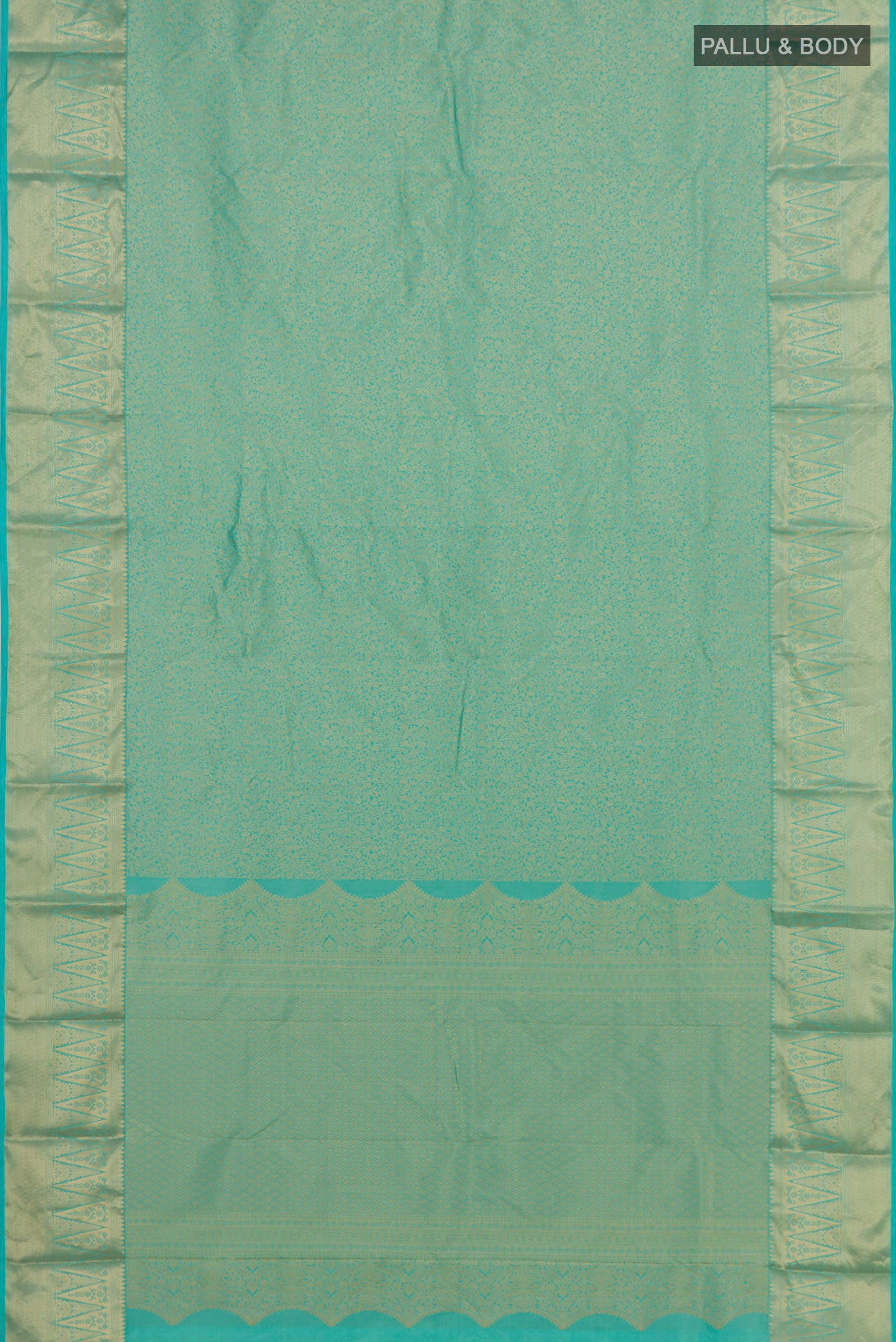 Flat view of Sky Blue Bangalore Silk Saree with Zari Brocade on the body and Zari Border. 