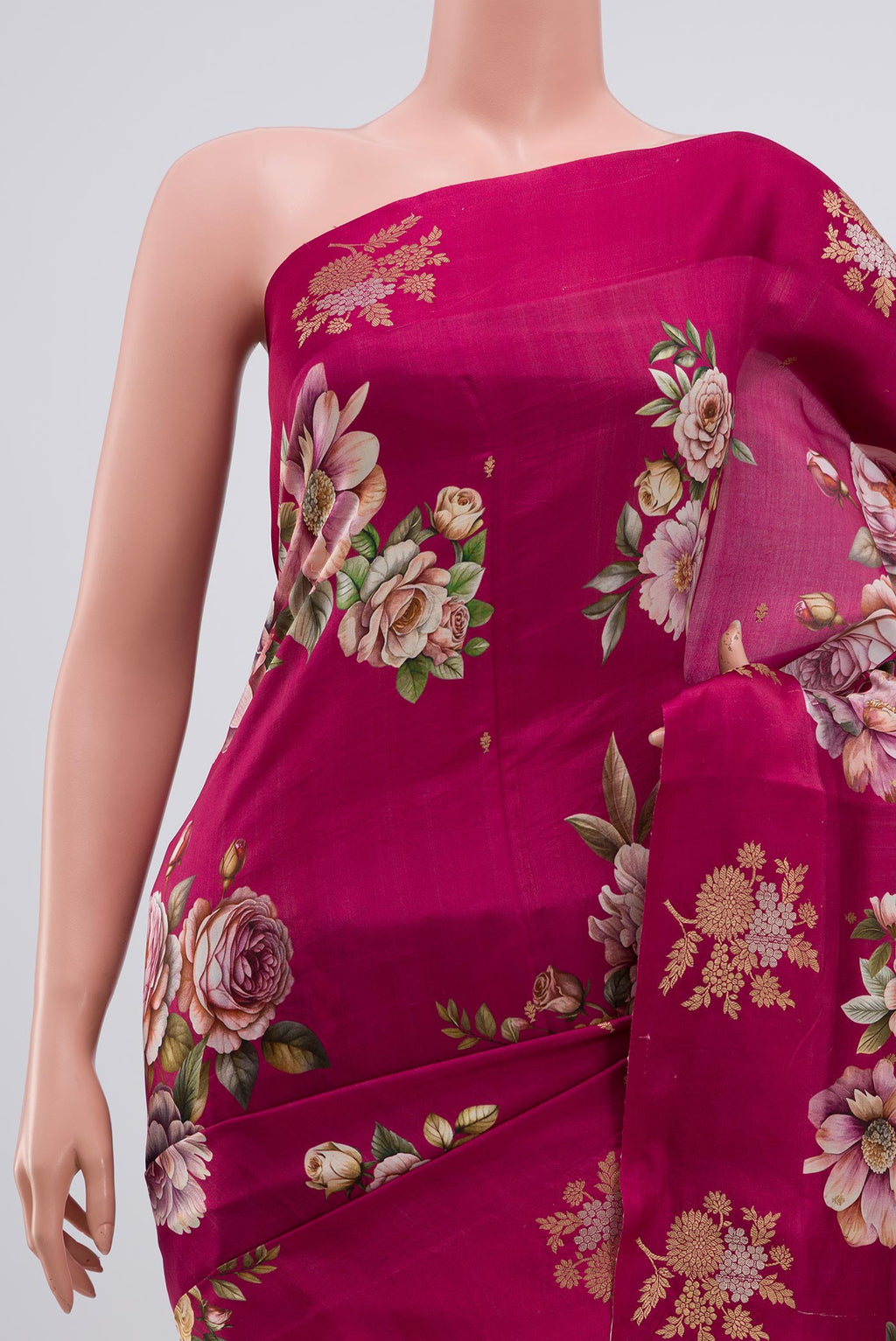 Border image of Pink Banarasi Katan Silk Saree with Floral Print on the body and Fancy Border. 