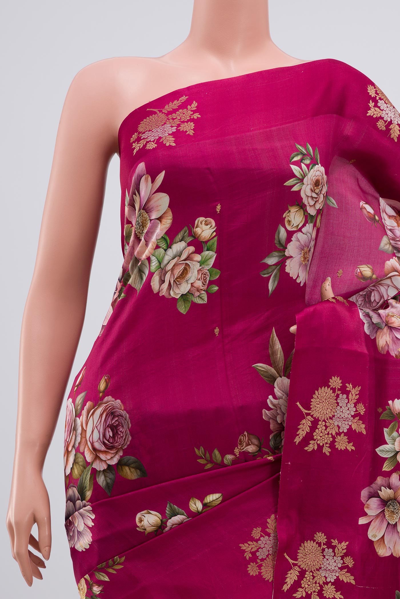 Border image of Pink Banarasi Katan Silk Saree with Floral Print on the body and Fancy Border. 
