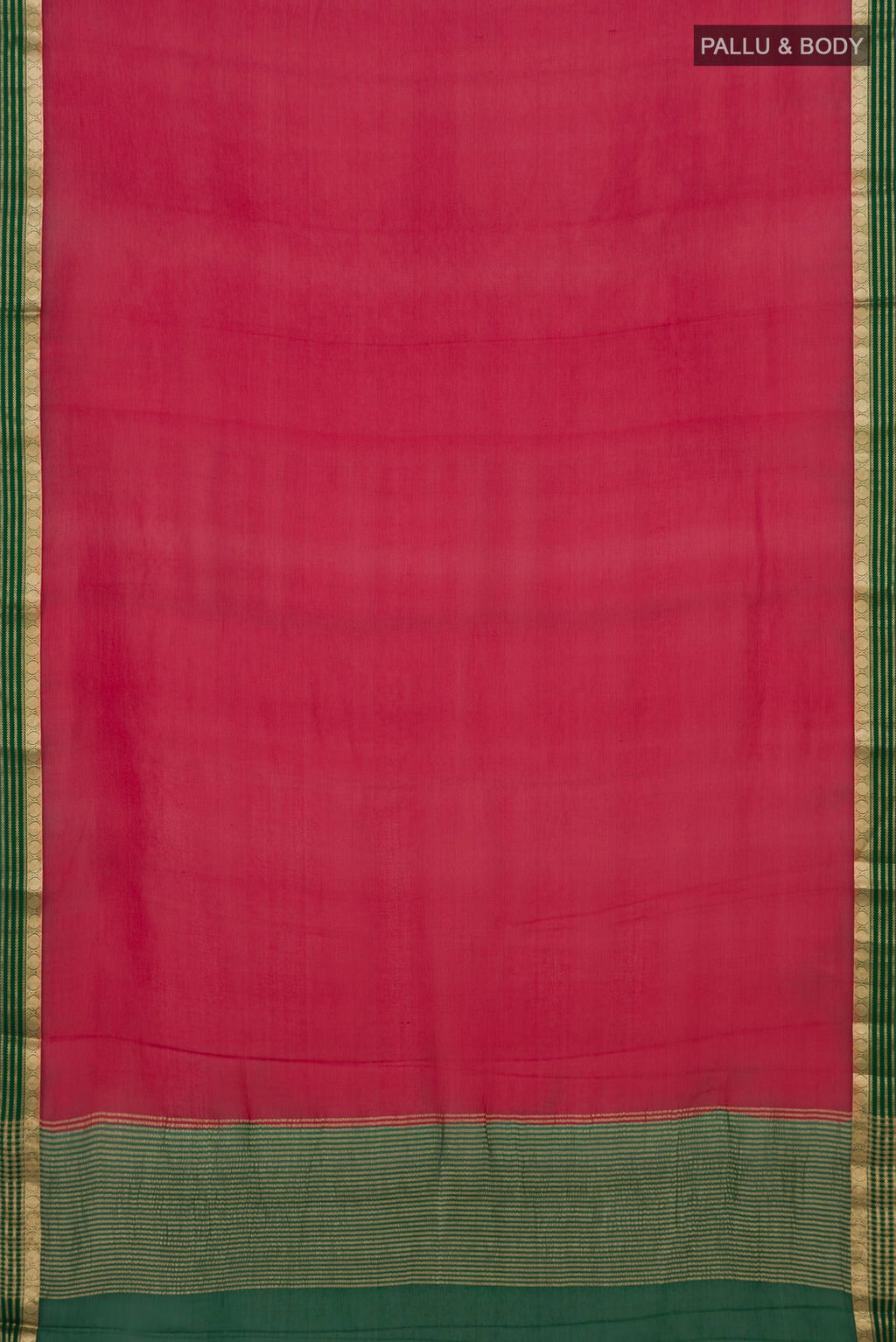 Flat view of Red Mysore Chiffon Saree with Plain Body and Zari Border. 