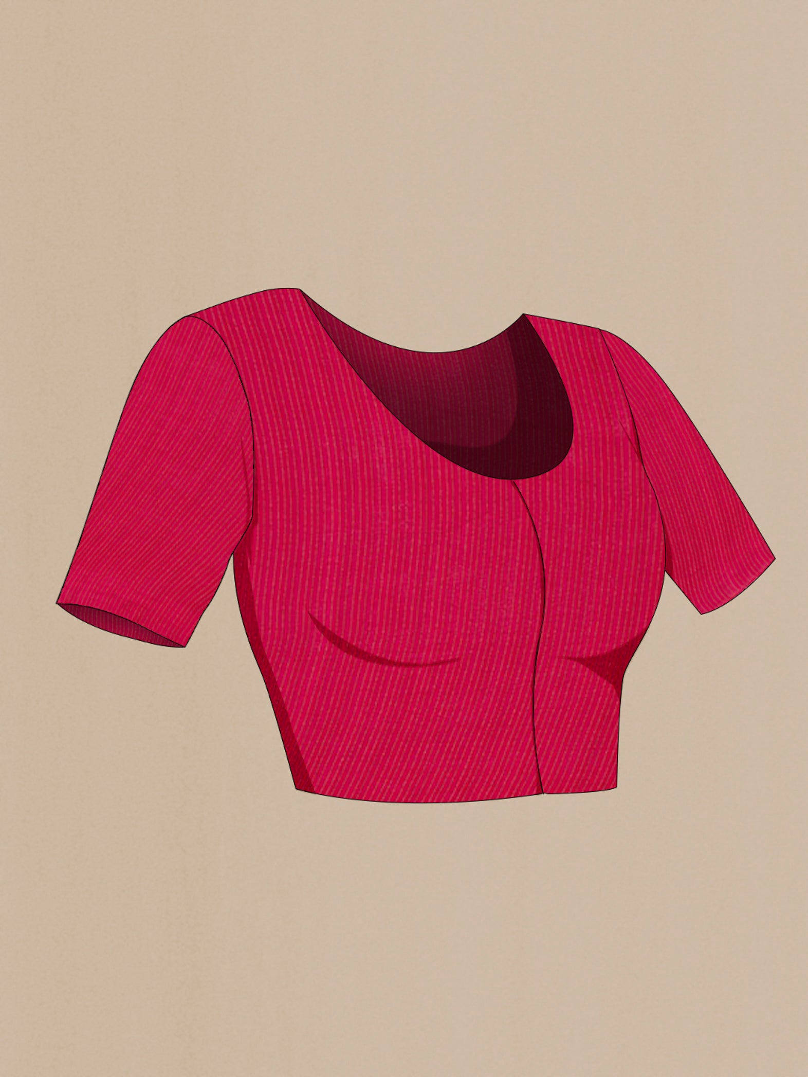 Close up image of the blouse of Pink Crepe Saree with Jacquard design on the body and Zari Border. 