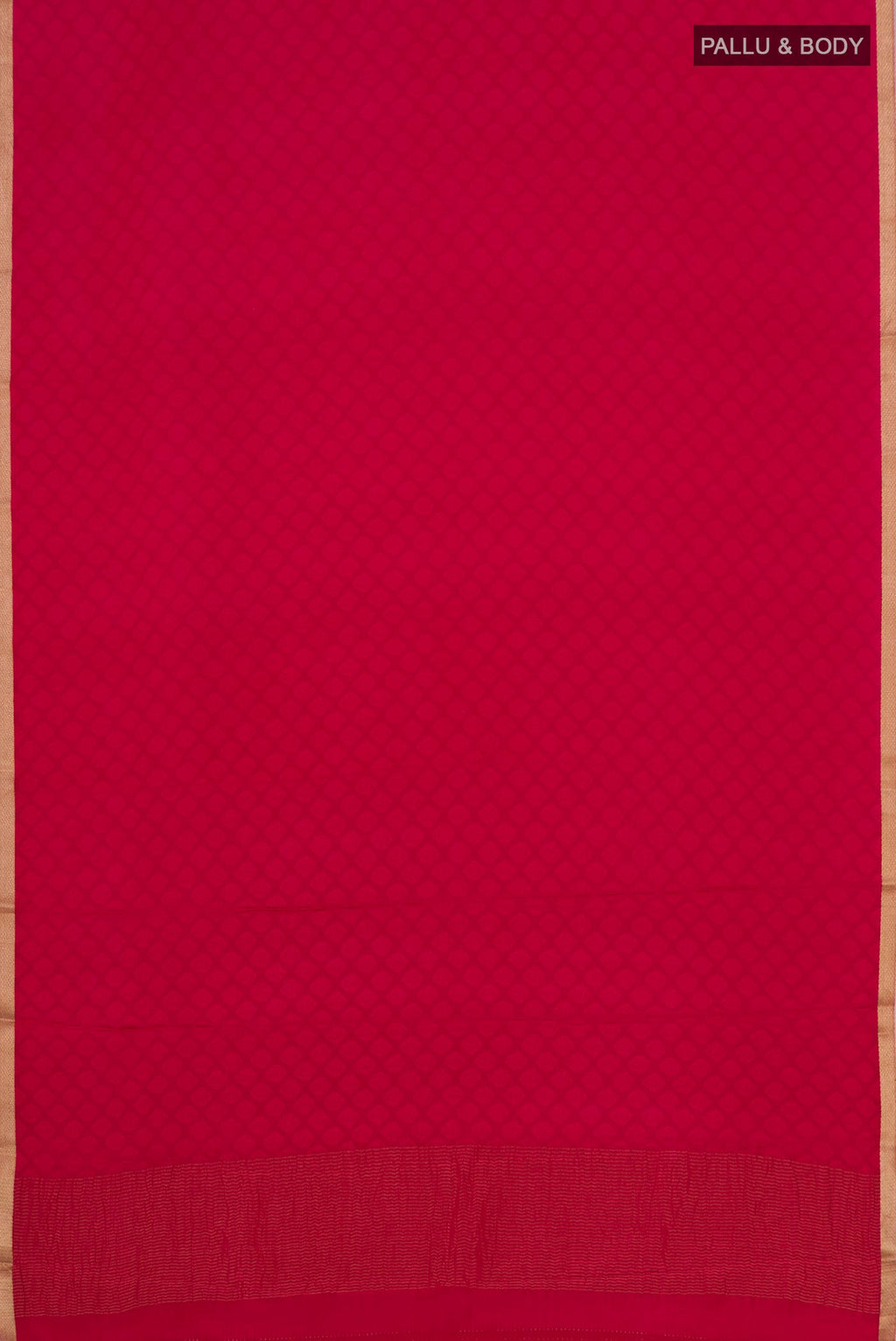 Flat view of Pink Crepe Saree with Jacquard design on the body and Zari Border. 
