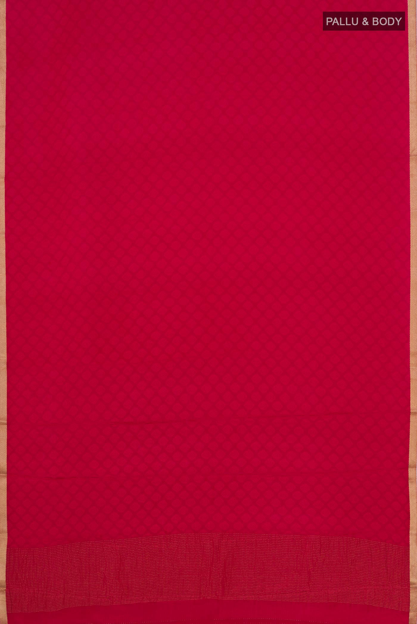Flat view of Pink Crepe Saree with Jacquard design on the body and Zari Border. 