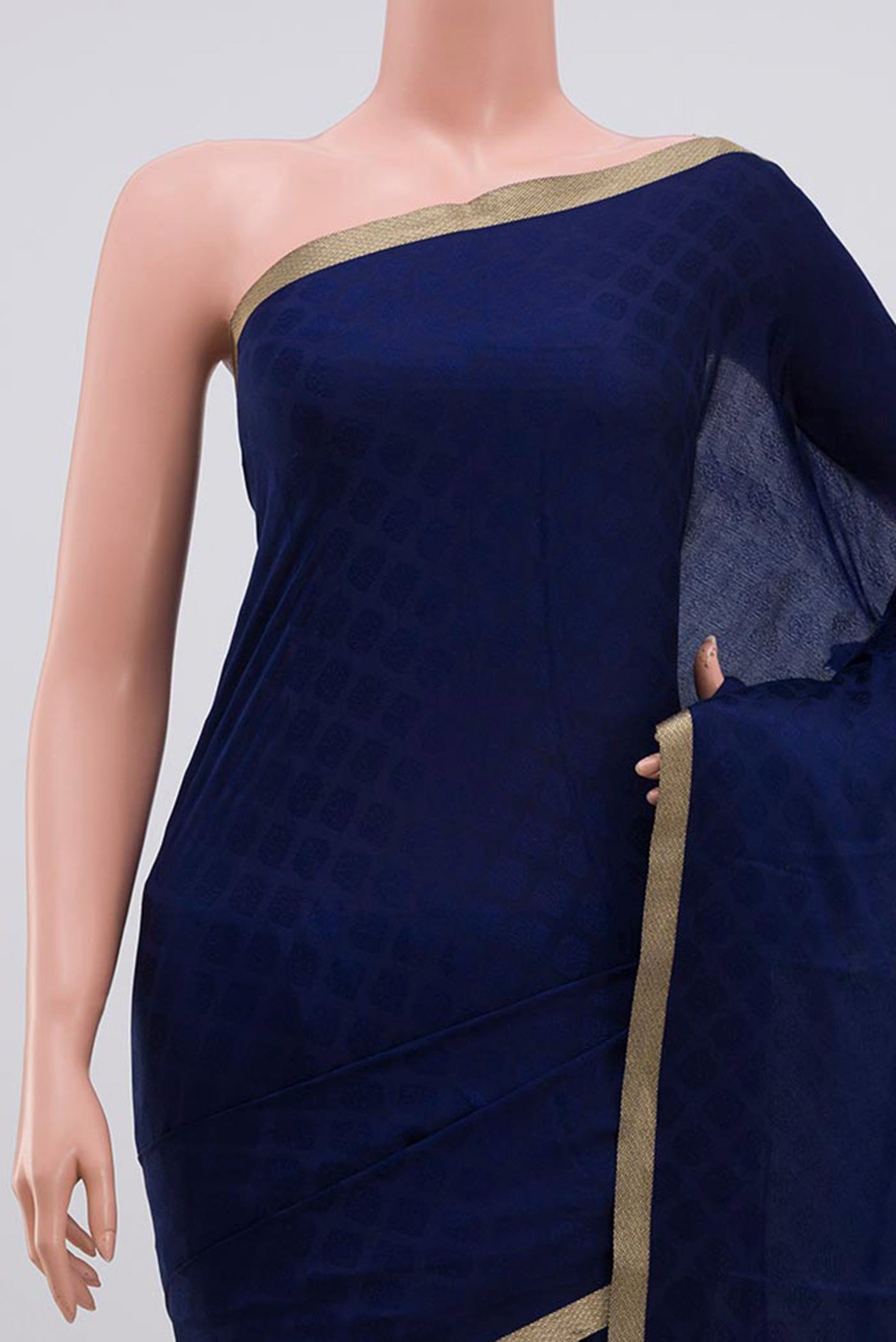 Border image of Navy Blue Mysore Silk Saree with Jacquard design on the body and Zari Border. 