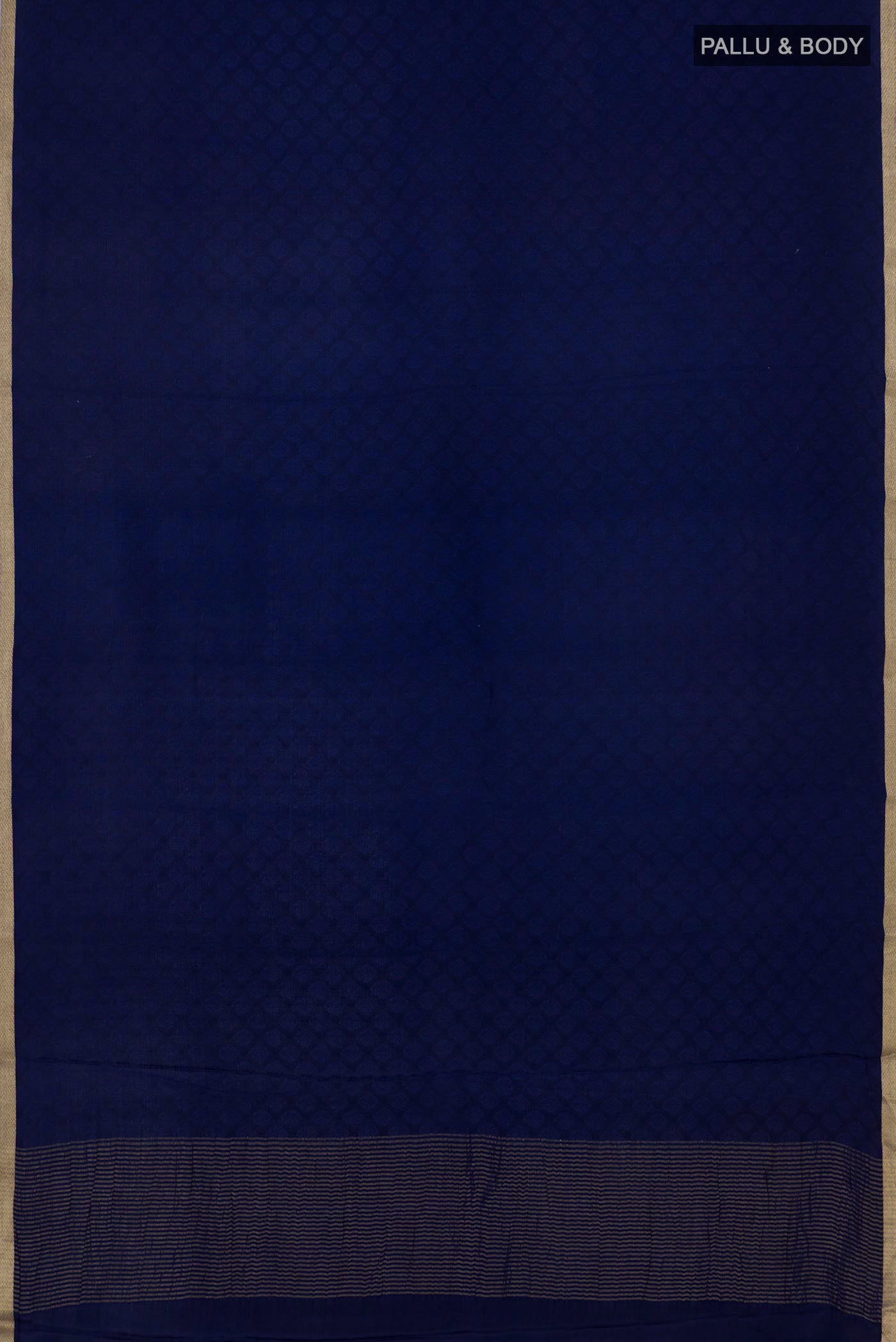 Flat view of Navy Blue Mysore Silk Saree with Jacquard design on the body and Zari Border. 