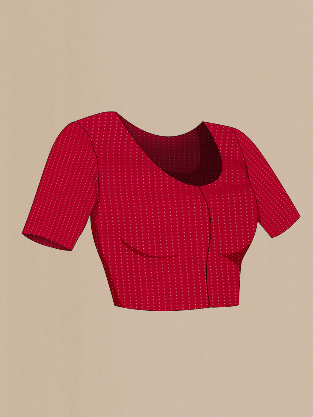 Close up image of the blouse of Red Chiffon Saree with Fancy on the body and Zari Border. 