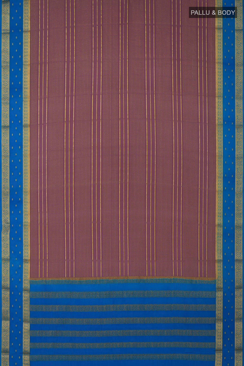 Flat view of Lavender Crepe Saree with Checked design on the body and Zari Border. 