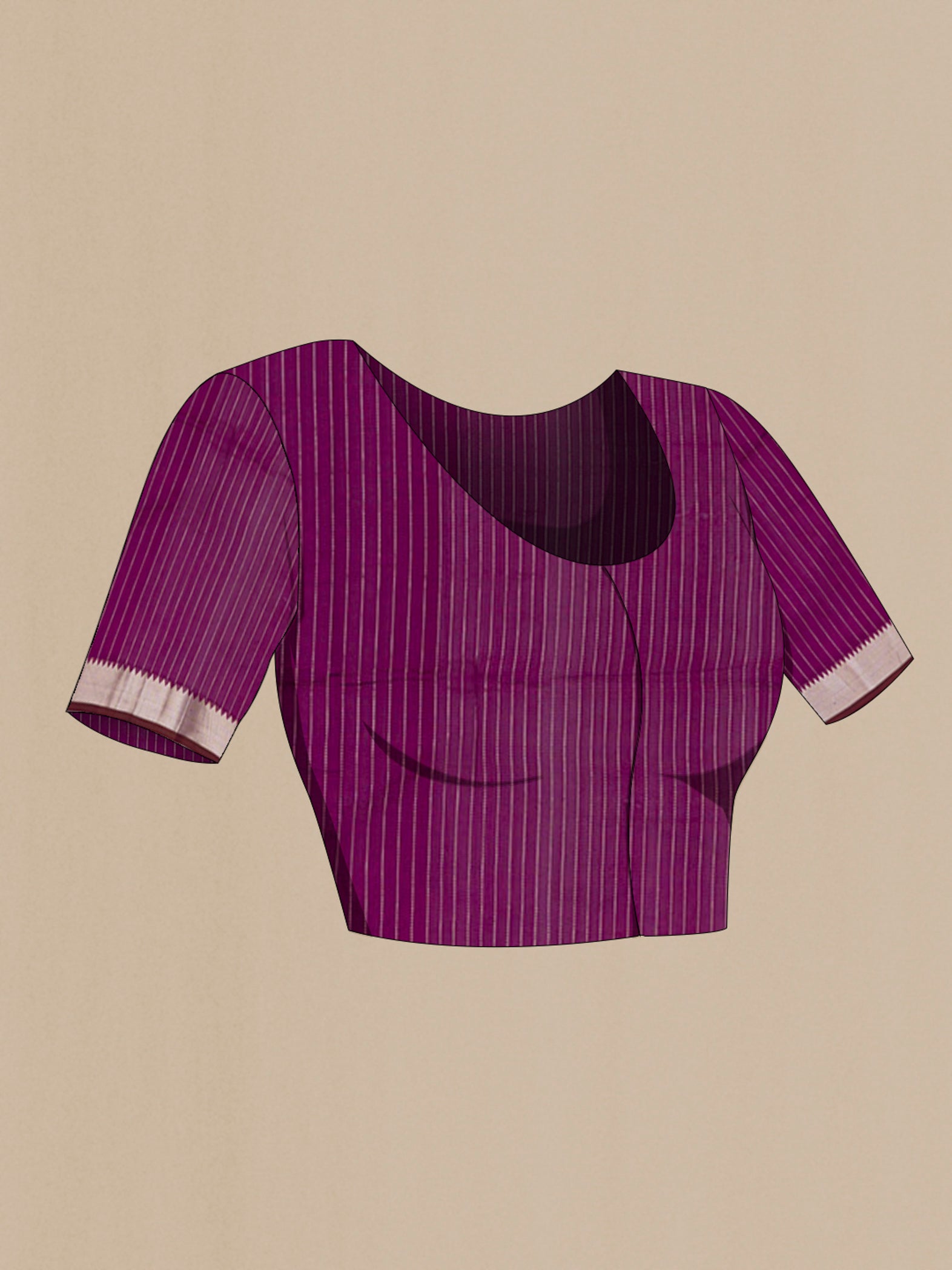 Close up image of the blouse of Purple Banarasi Katan Silk Saree with Zari Butta on the body and Zari Border. 