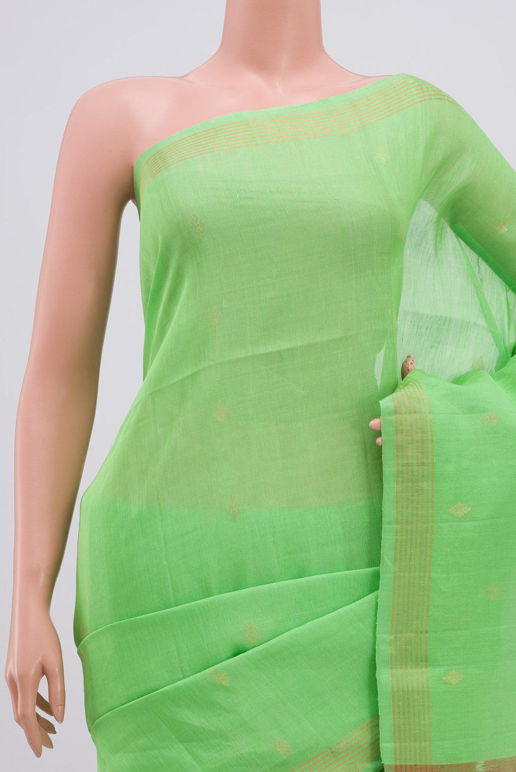 Border image of Green Soft Silk Saree with Zari Butta on the body and Zari Border. 