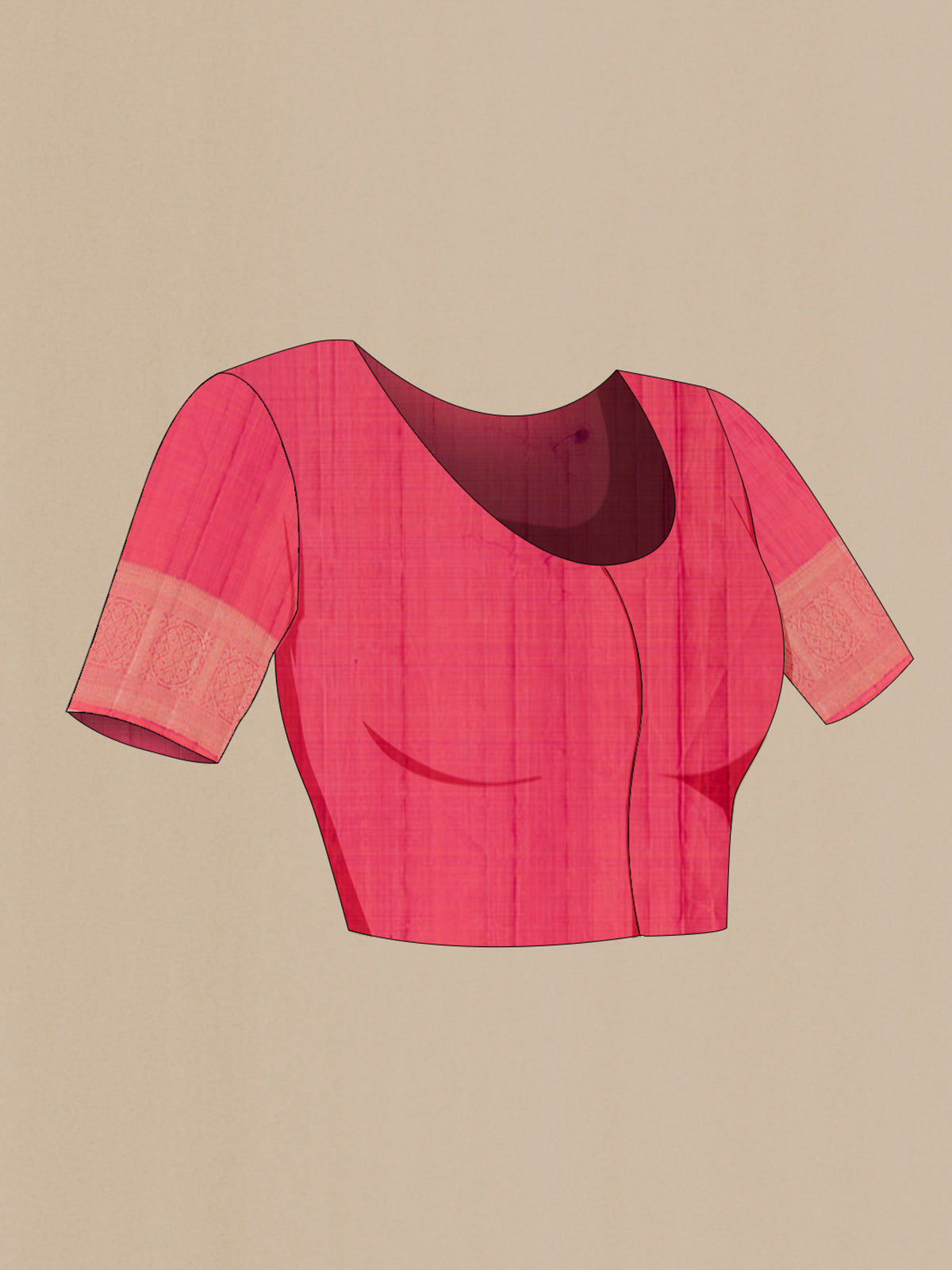 Close up image of the blouse of Pink Kanchipuram Saree with Zari Brocade on the body and Zari Border. 