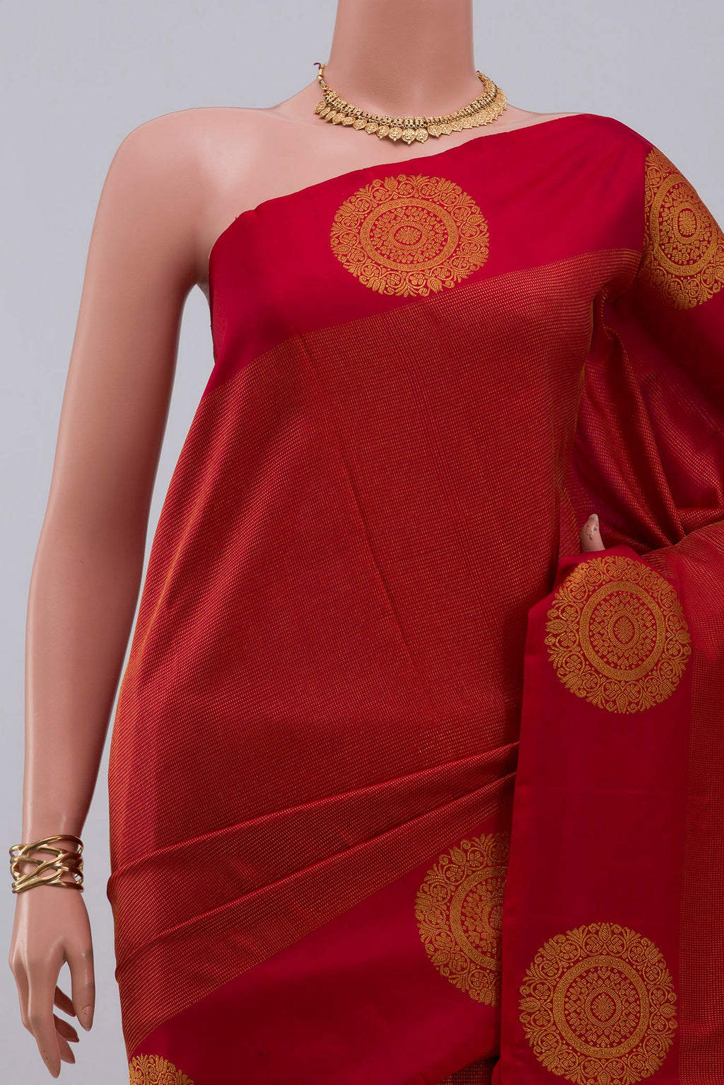 Border image of Red Kanjivaram Silk Saree with Stripes on the body and Fancy Border. 