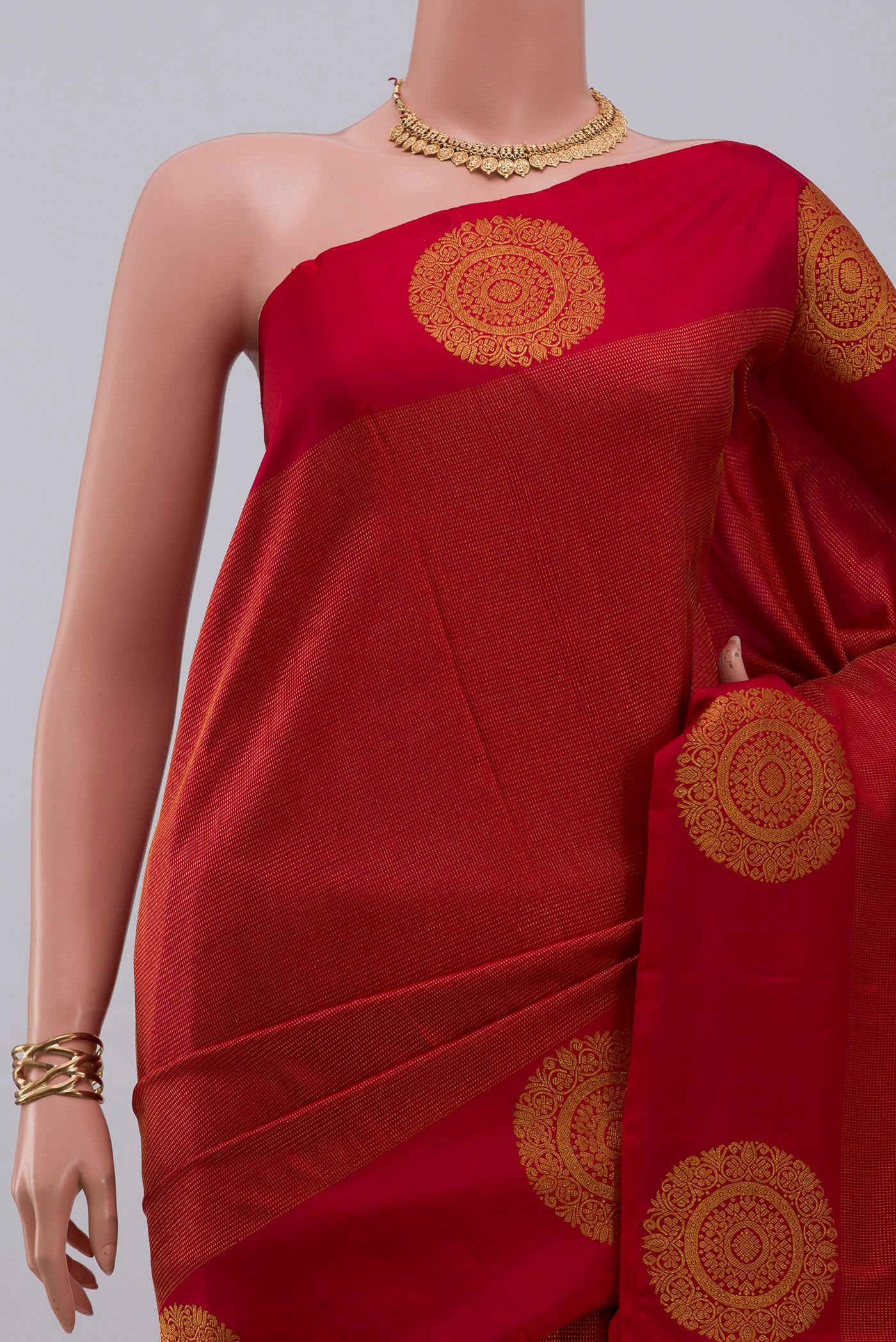 Border image of Red Kanjivaram Silk Saree with Stripes on the body and Fancy Border. 