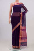 Blue Maheshwari Silk Cotton Saree with Plain Body and Zari Border.  displayed on a mannequin