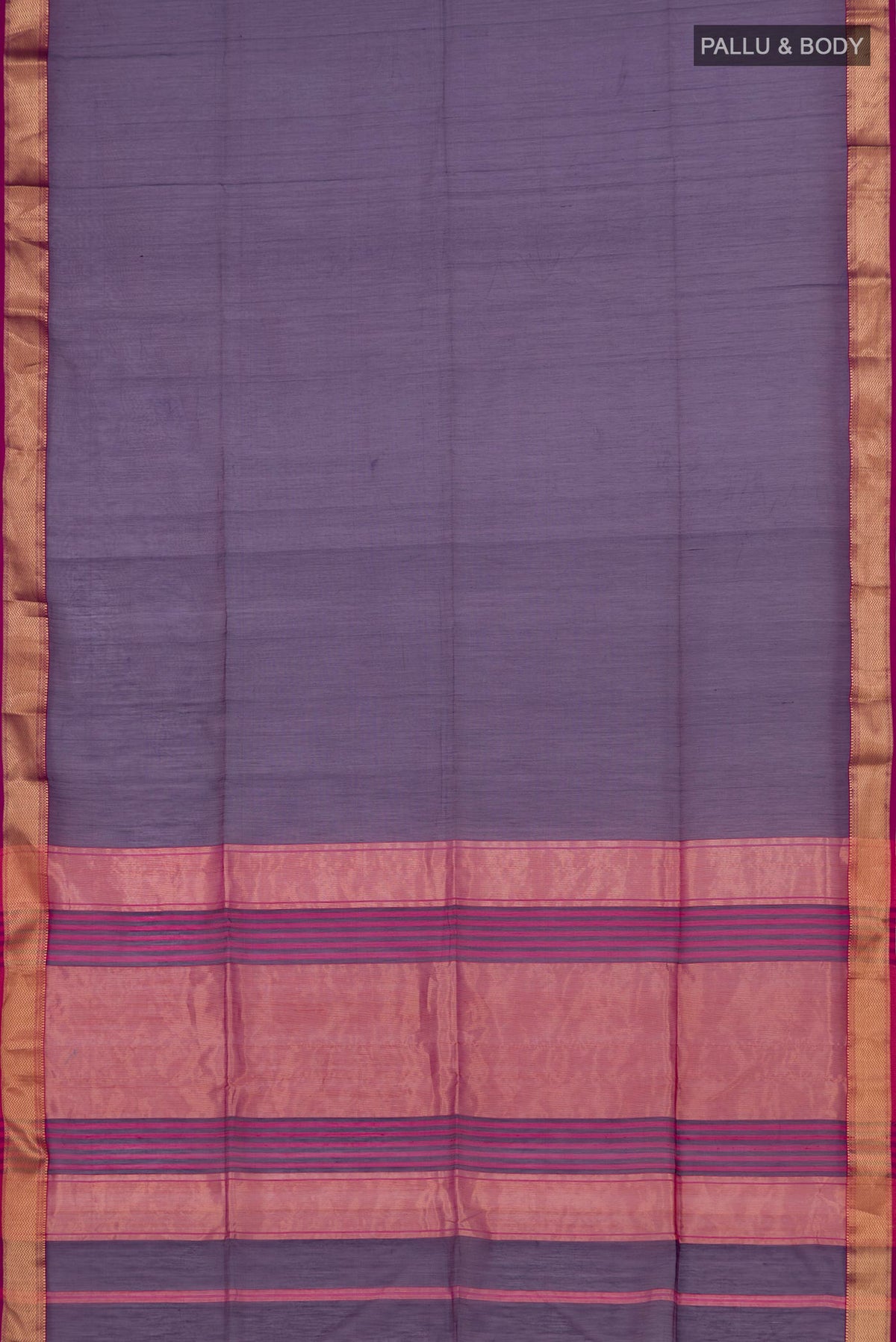 Flat view of Blue Maheshwari Silk Cotton Saree with Plain Body and Zari Border. 