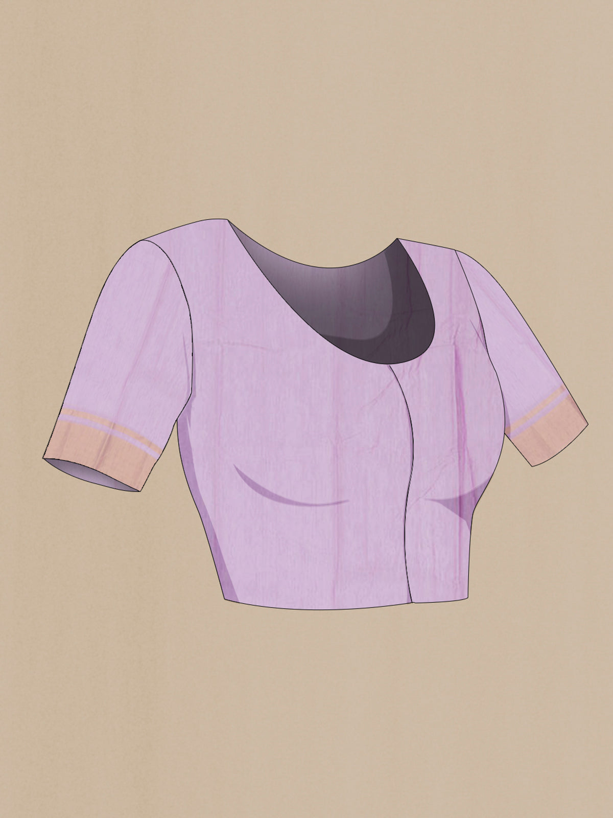 Close up image of the blouse of Lavender Chanderi Silk Cotton Saree with Zari Butta on the body and Zari Border. 