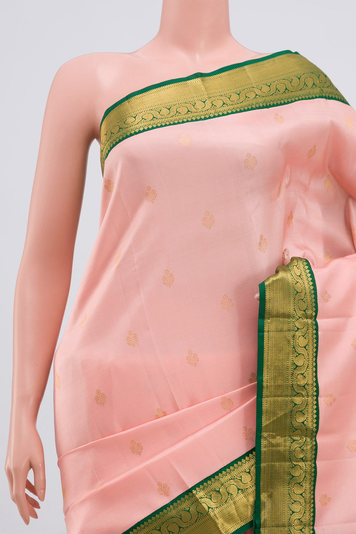 Border image of Pink Kanjivaram Saree with Zari Butta on the body and Zari Border. 