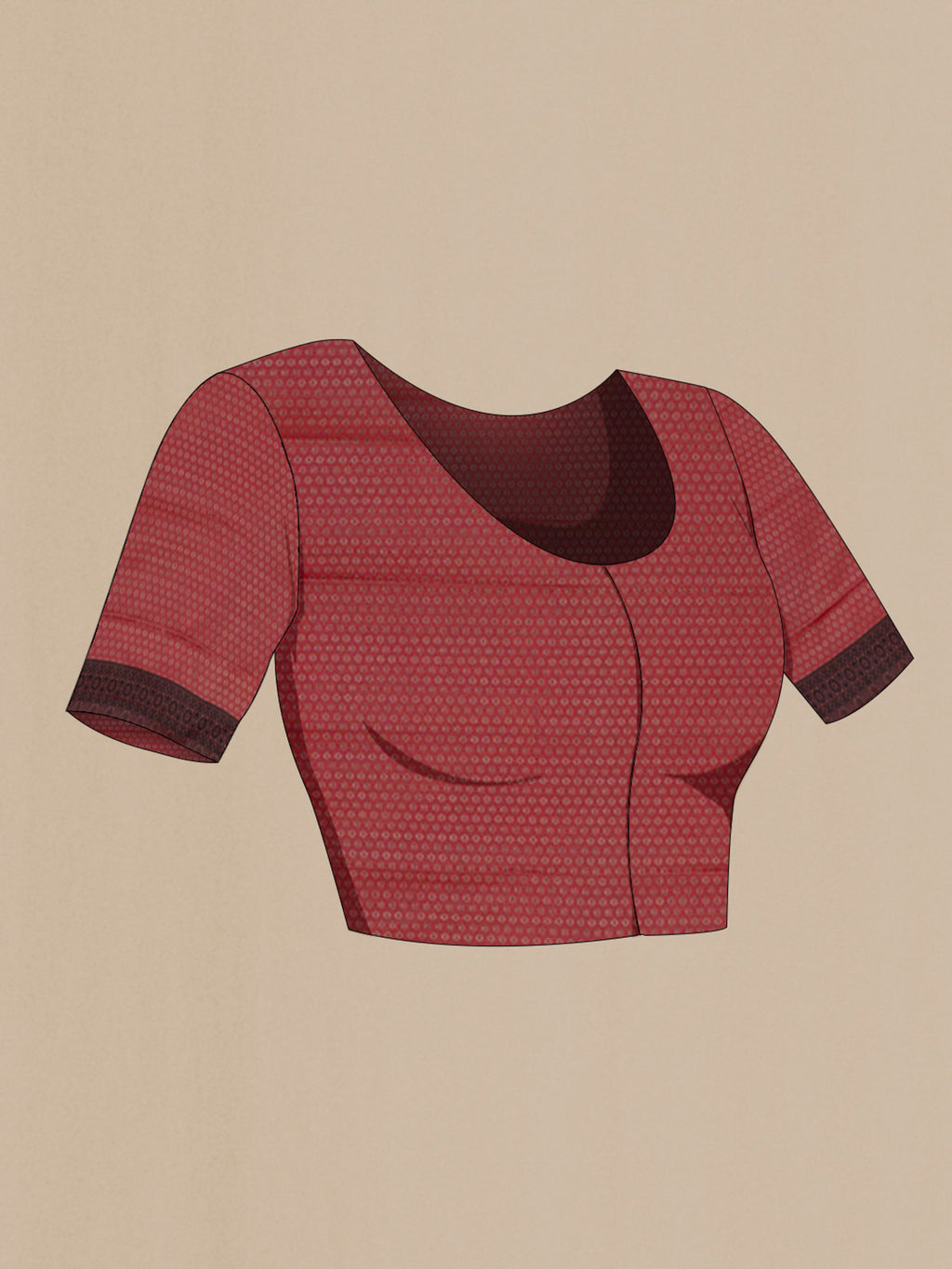 Close up image of the blouse of Red Soft Silk Saree with Jacquard design on the body and Thread Border. 