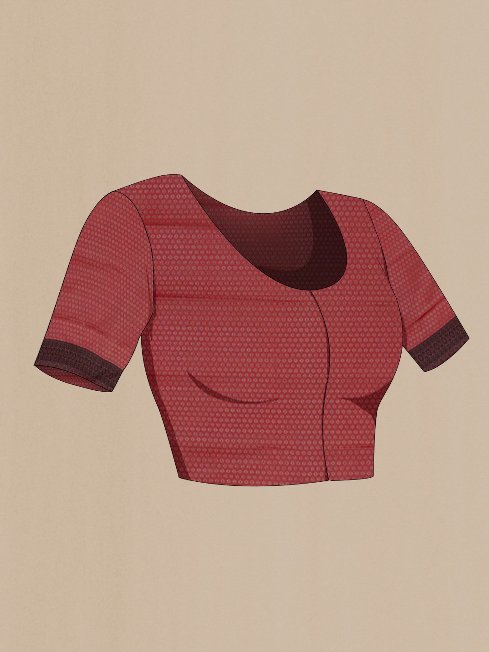 Close up image of the blouse of Red Soft Silk Saree with Jacquard design on the body and Thread Border. 