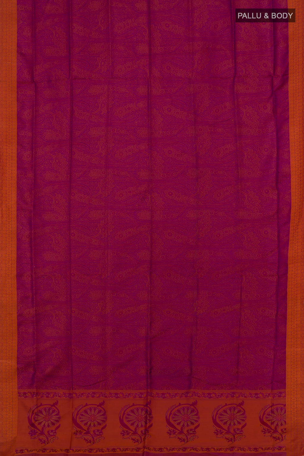 Flat view of Purple Soft Silk Saree with Jacquard design on the body and Thread Border. 
