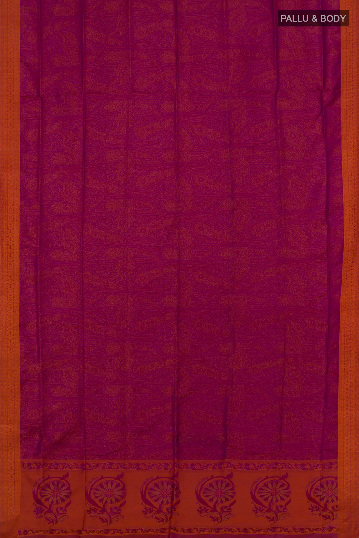 Flat view of Purple Soft Silk Saree with Jacquard design on the body and Thread Border. 