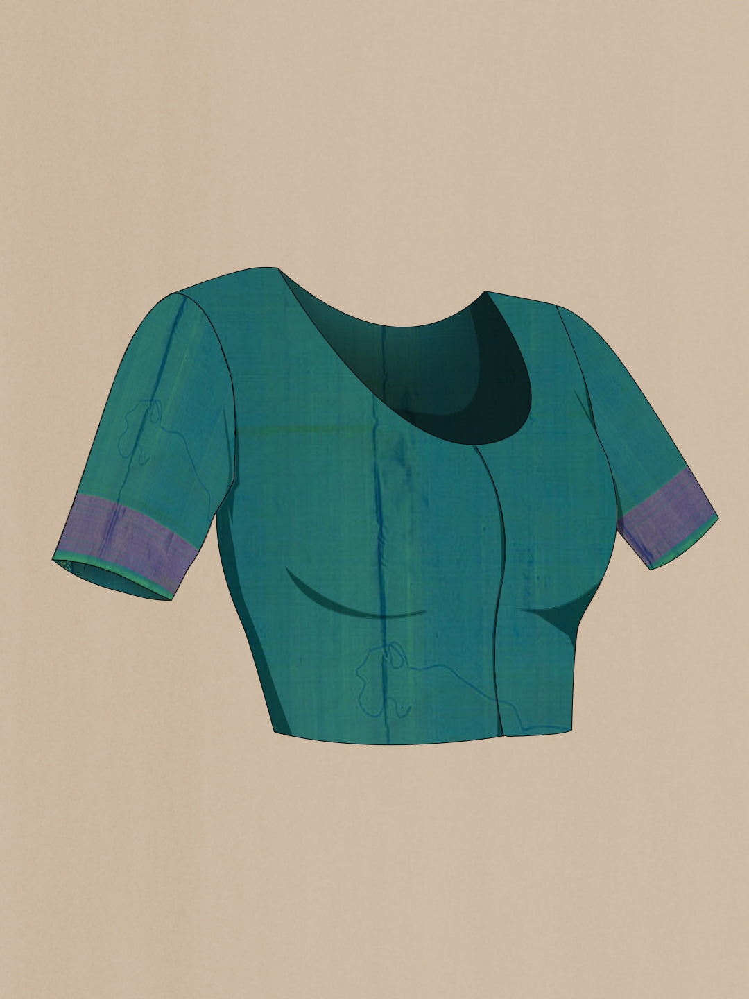 Close up image of the blouse of Light Green Pochampally Silk Saree with Ikat Print on the body and Zari Border. 