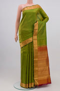 Pure Silk Pure Zari Light Green Kanjivaram Saree with Zari Butta on the body and Zari Border.  displayed on a mannequin