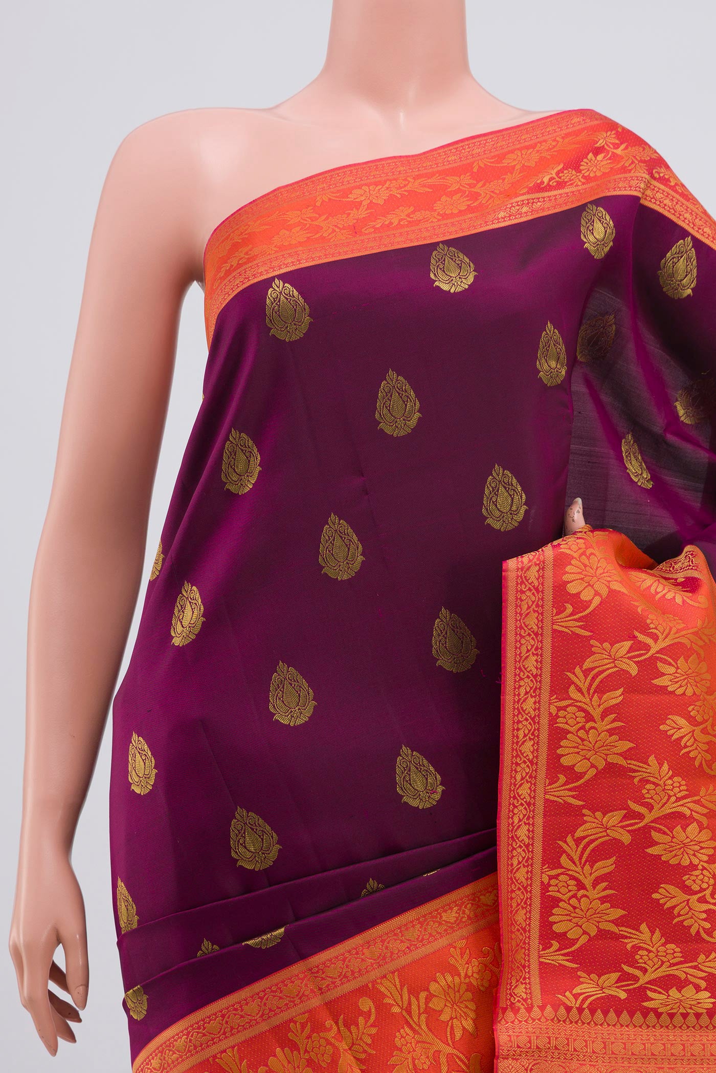 Border image of Purple Kanjivaram Saree with Zari Butta on the body and Fancy Border. 