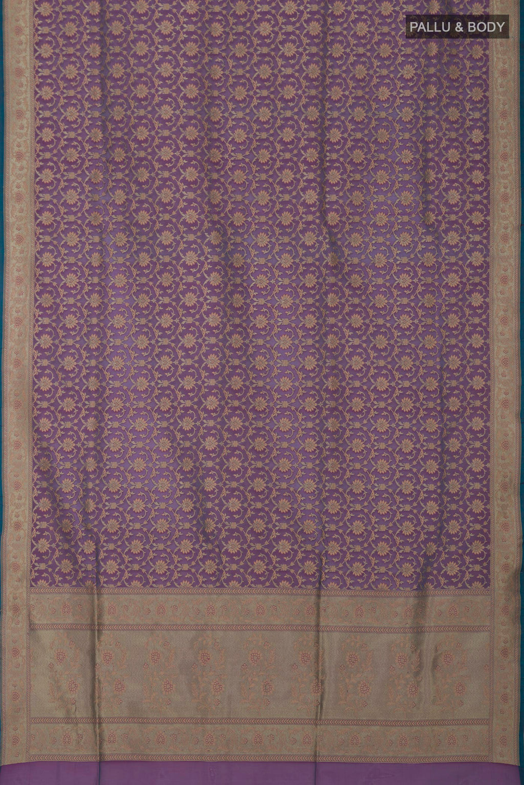 Flat view of Purple Banarasi Saree with Fancy on the body and Fancy Border. 