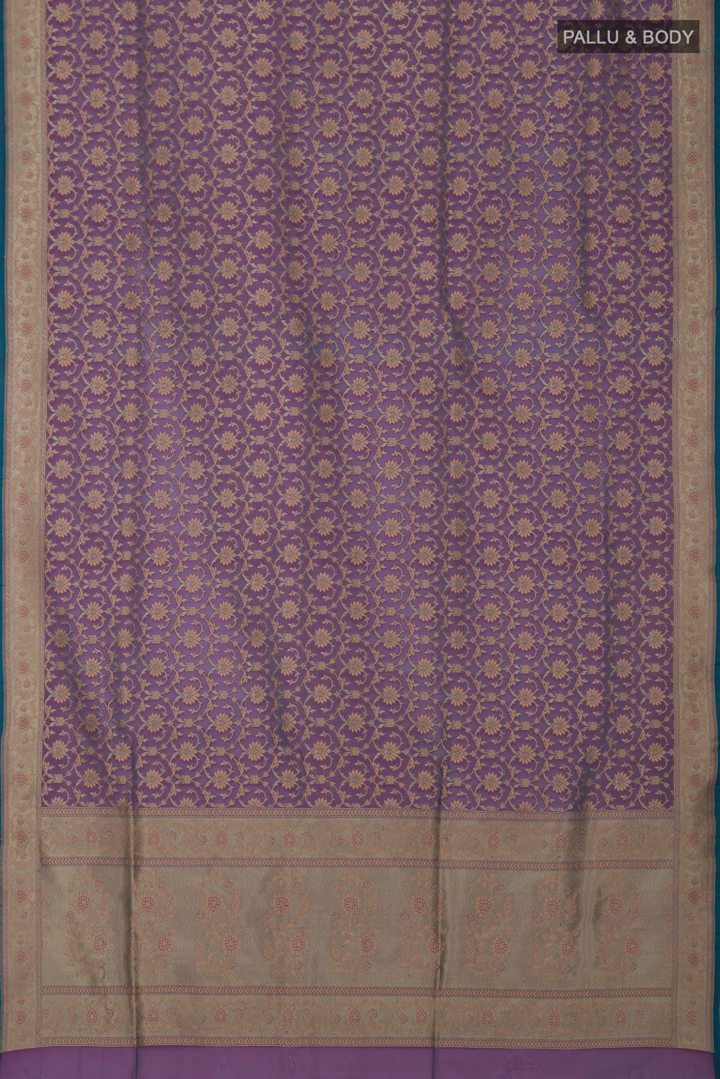 Flat view of Purple Banarasi Saree with Fancy on the body and Fancy Border. 