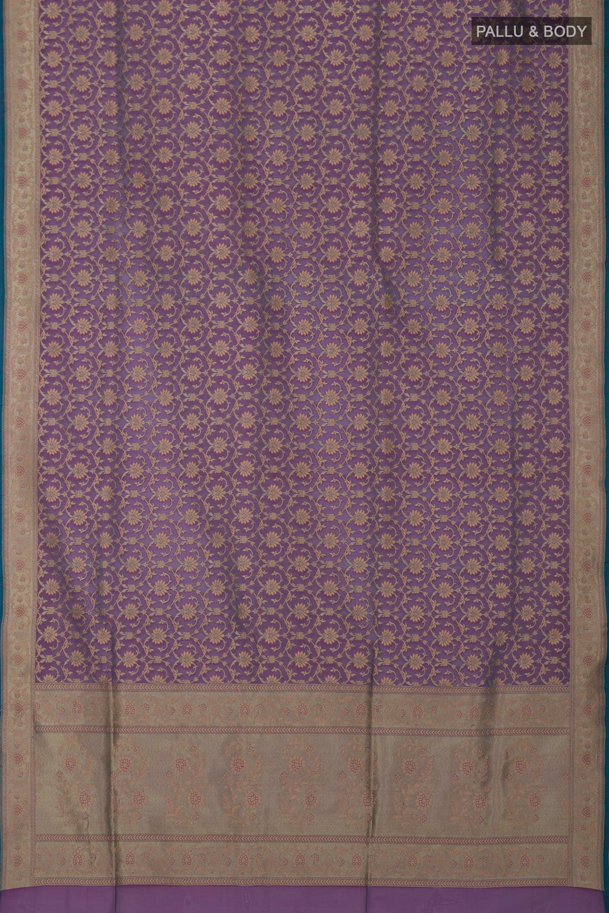 Flat view of Purple Banarasi Saree with Fancy on the body and Fancy Border. 