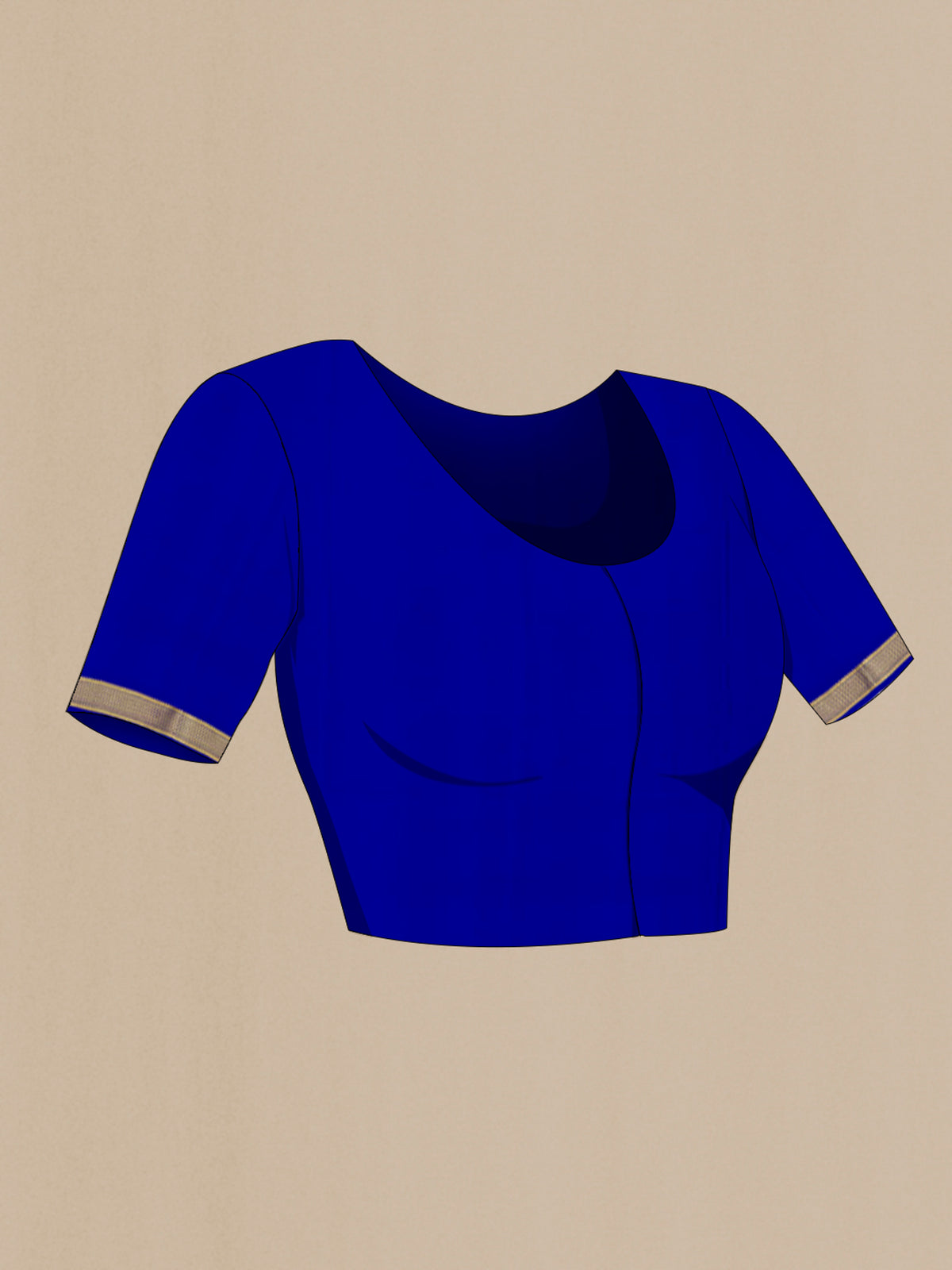 Close up image of the blouse of Blue Crepe Saree with Checked design on the body and Zari Border. 