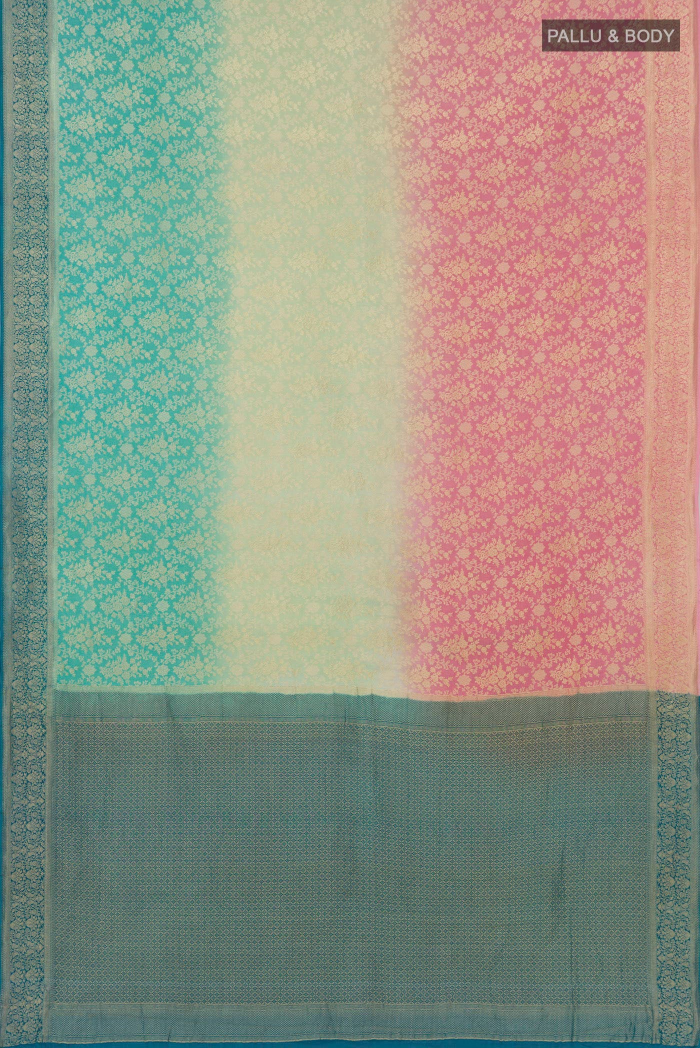 Flat view of Multi Color Crepe Saree with Fancy on the body and Zari Border. 