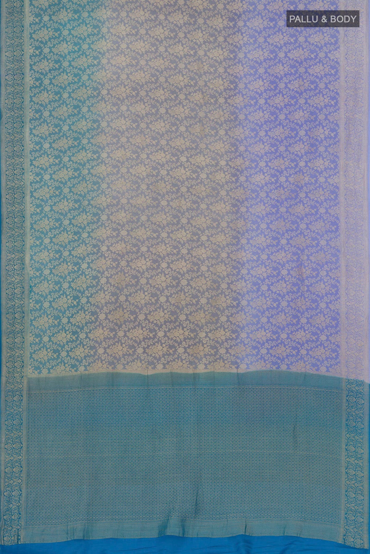 Flat view of Multi Color Georgette Saree with Fancy on the body and Zari Border. 