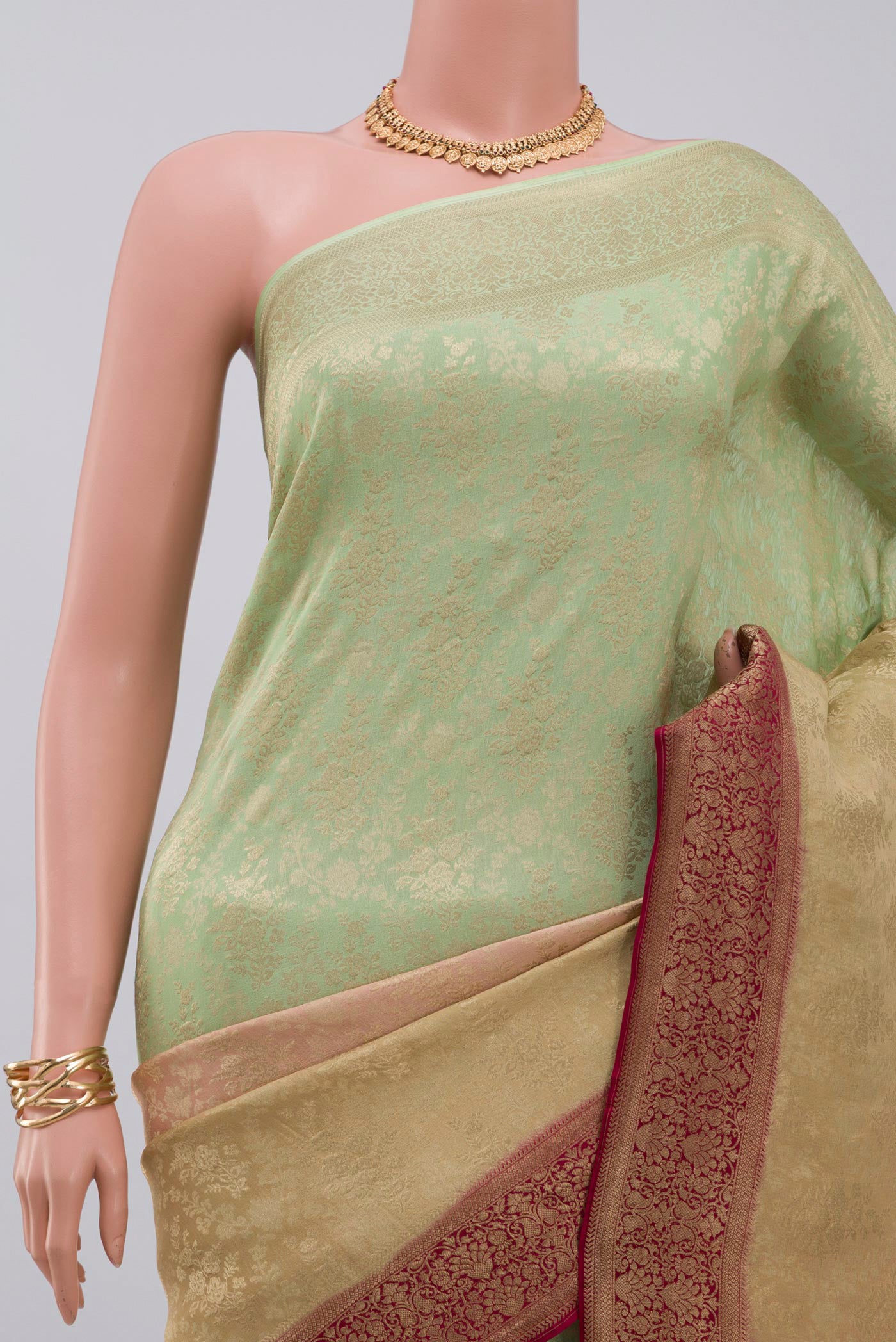 Border image of Multi Color Banarasi Georgette Saree with Fancy on the body and Zari Border. 
