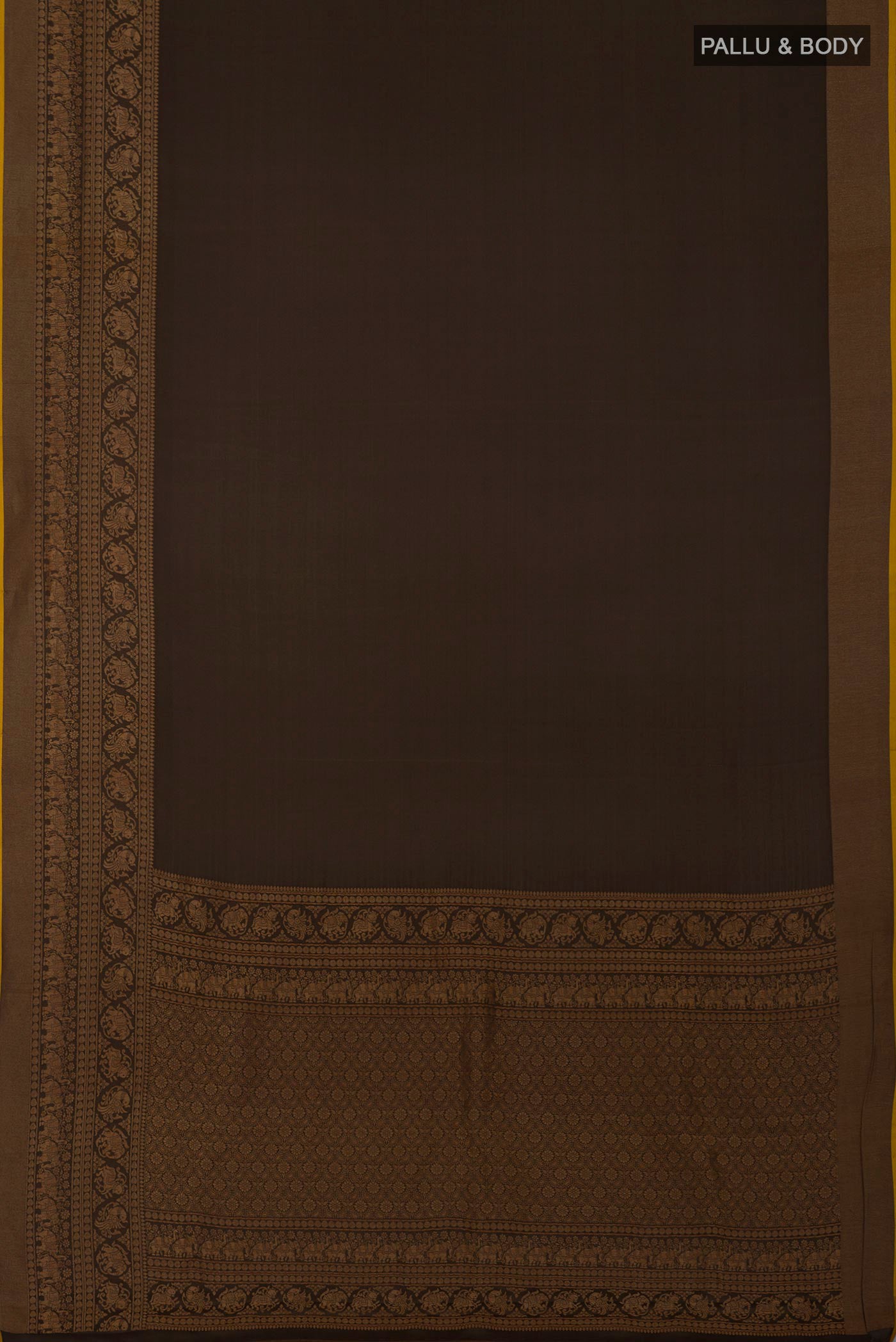 Flat view of Green Crepe Saree with Plain Body and Zari Border. 