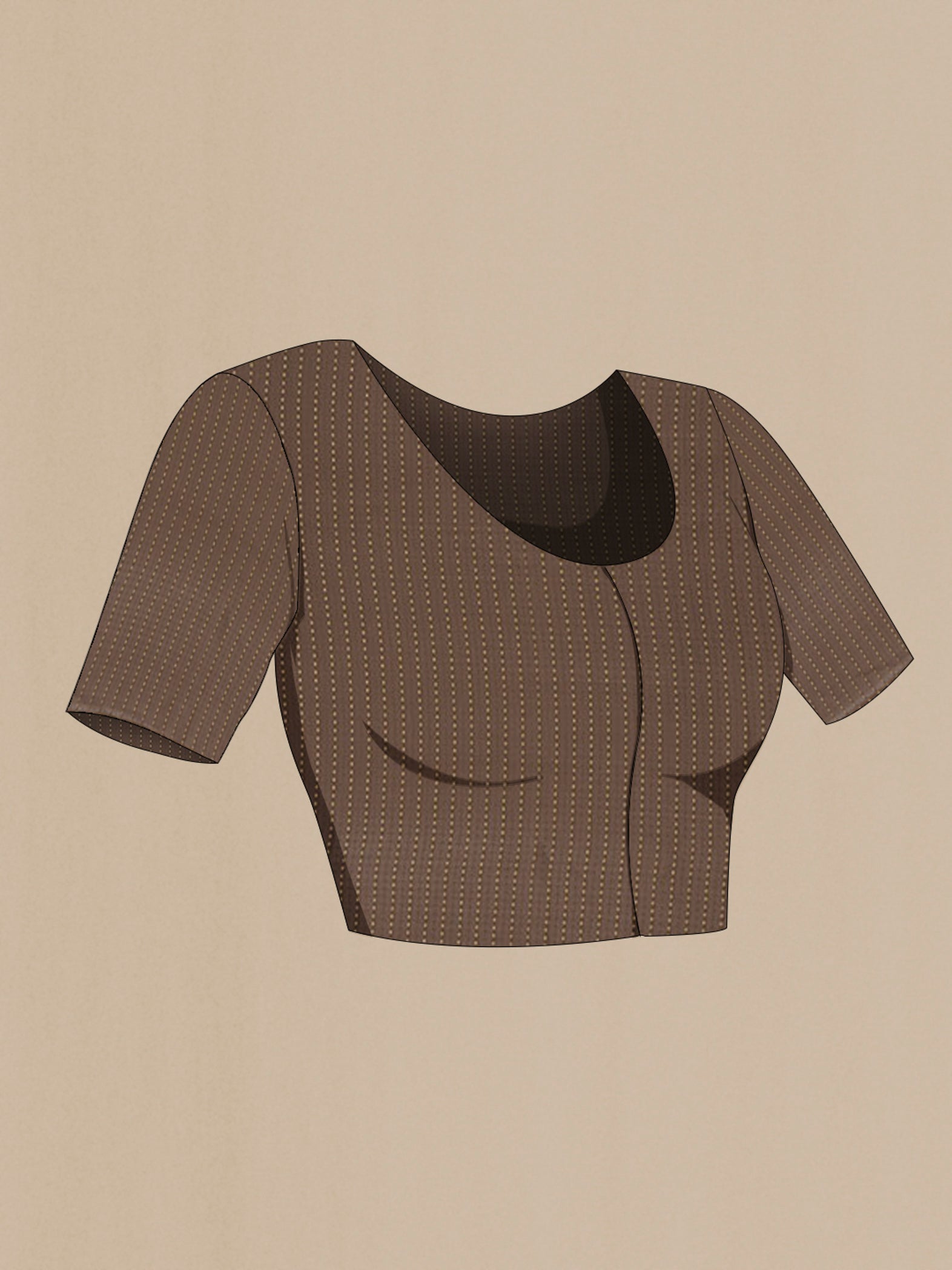 Close up image of the blouse of Grey Crepe Saree with Plain Body and Fancy Border. 