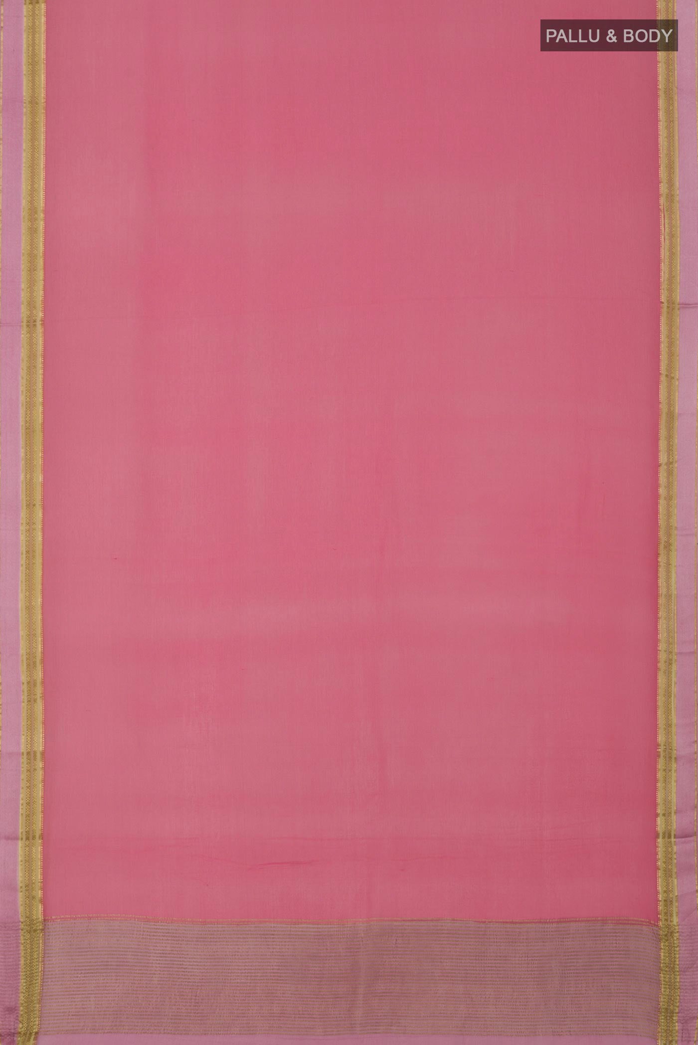 Flat view of Peach Chiffon Saree with Plain Body and Zari Border. 