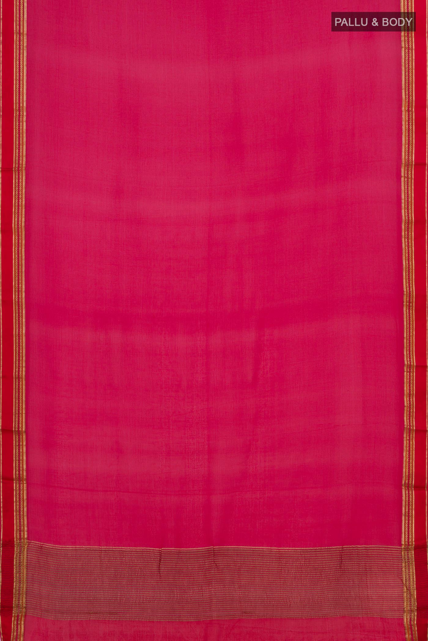 Flat view of Red Chiffon Saree with Plain Body and Zari Border. 