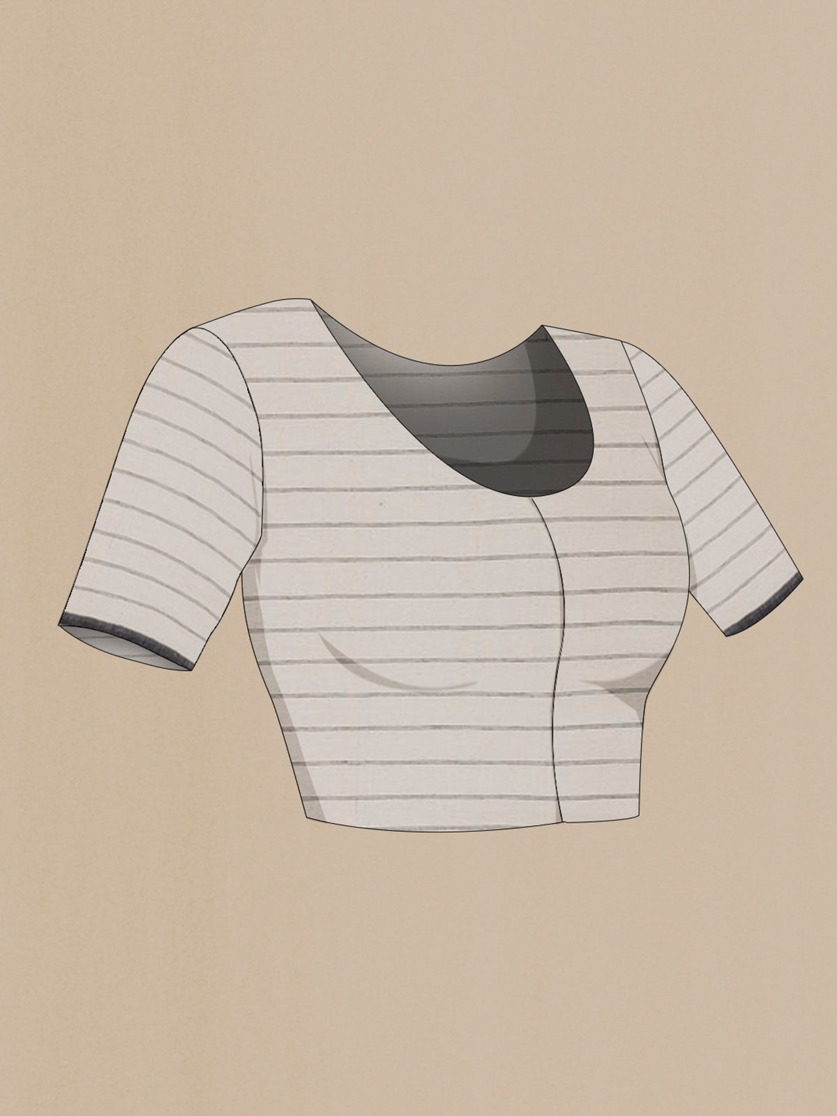 Close up image of the blouse of White Bengal Cotton Saree with Checked design on the body and Plain Border. 