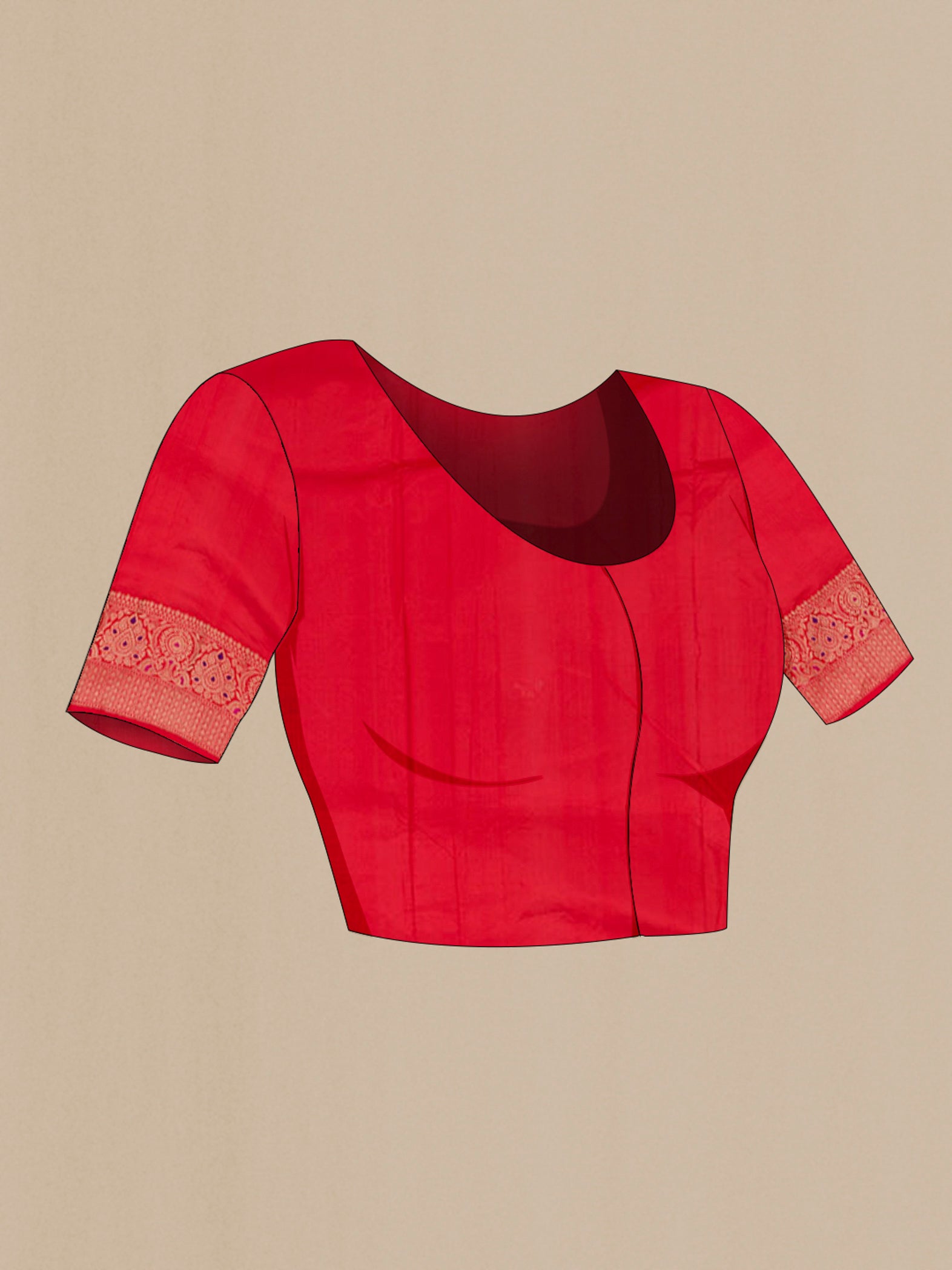Close up image of the blouse of Brown Banarasi Katan Silk Saree with Zari Butta on the body and Zari Border. 