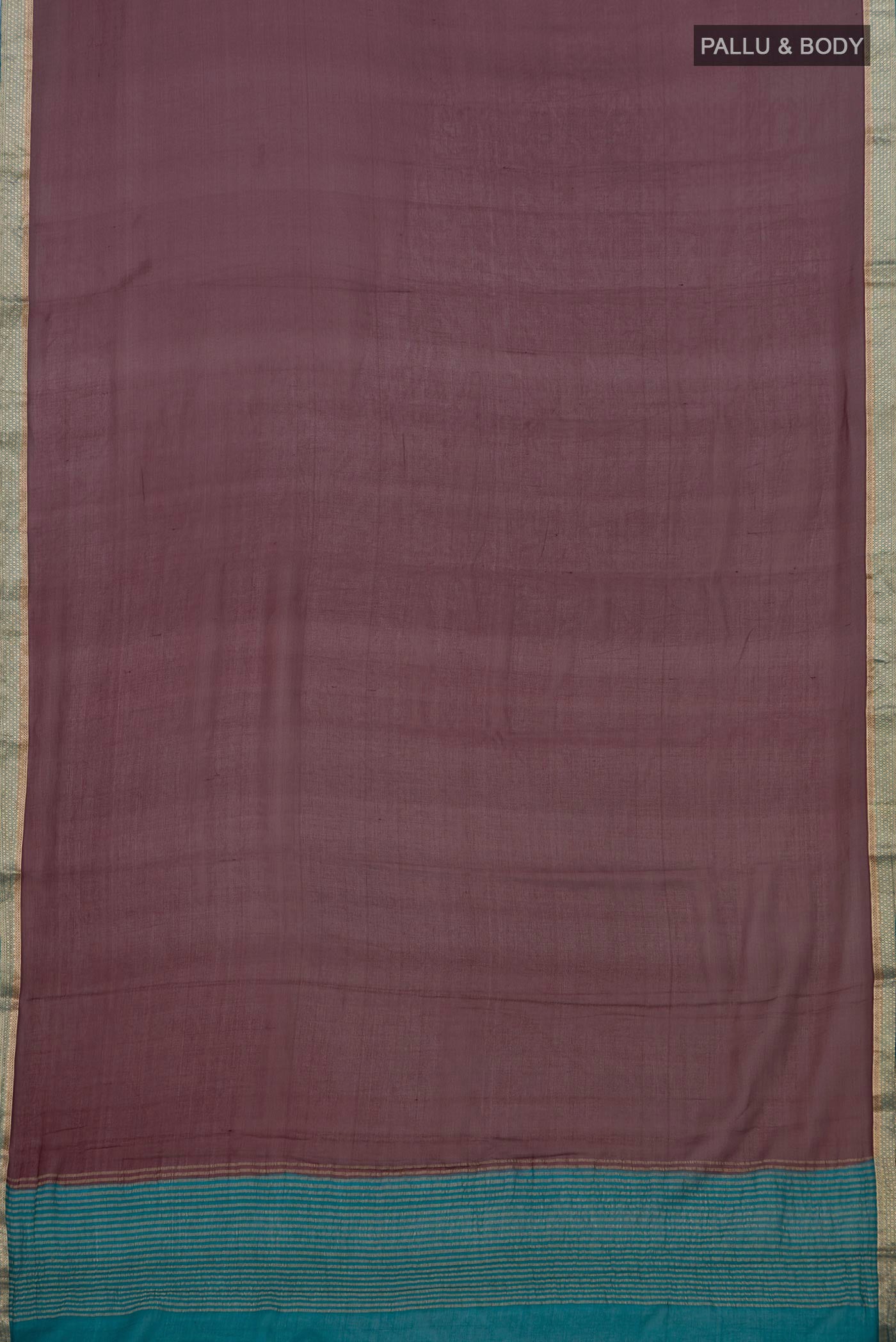 Flat view of Brown Chiffon Saree with Plain Body and Zari Border. 