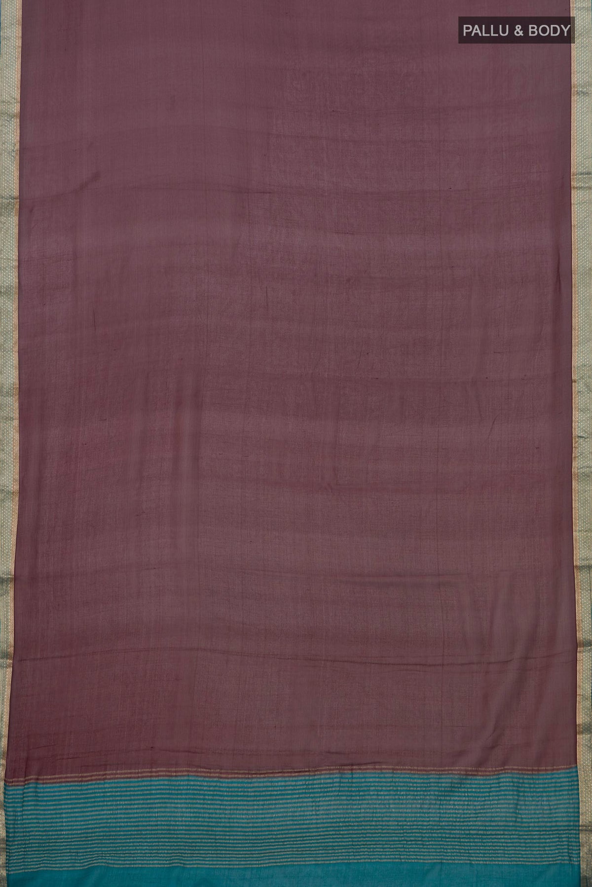 Flat view of Brown Chiffon Saree with Plain Body and Zari Border. 
