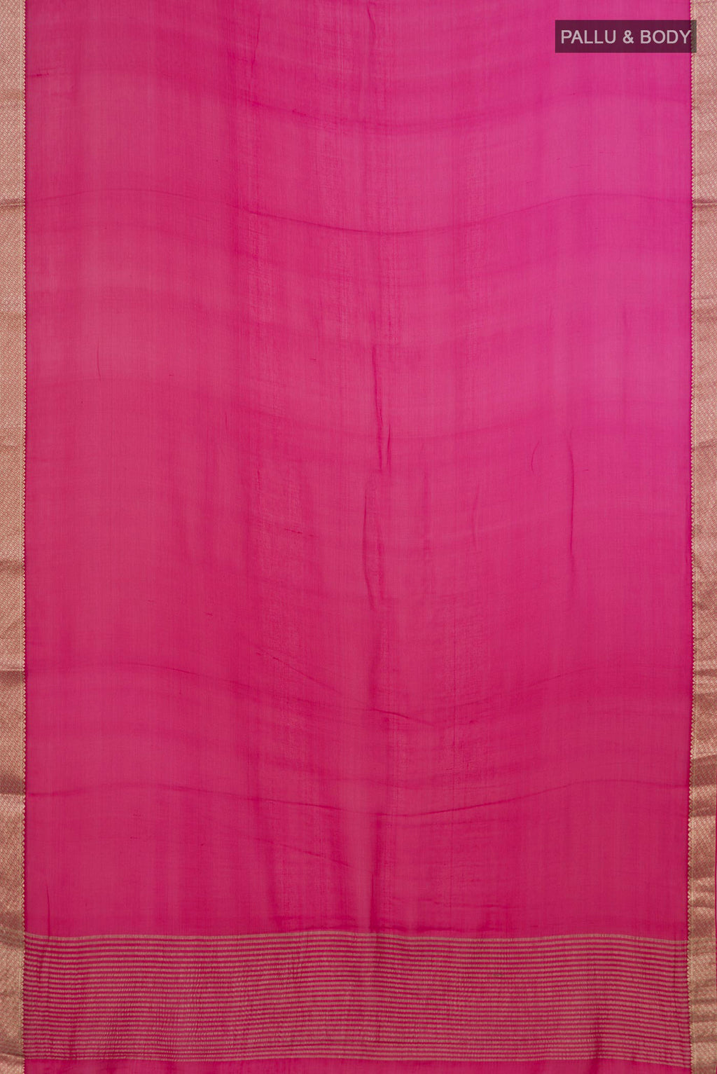 Flat view of Pink Mysore Chiffon Saree with Plain Body and Zari Border. 