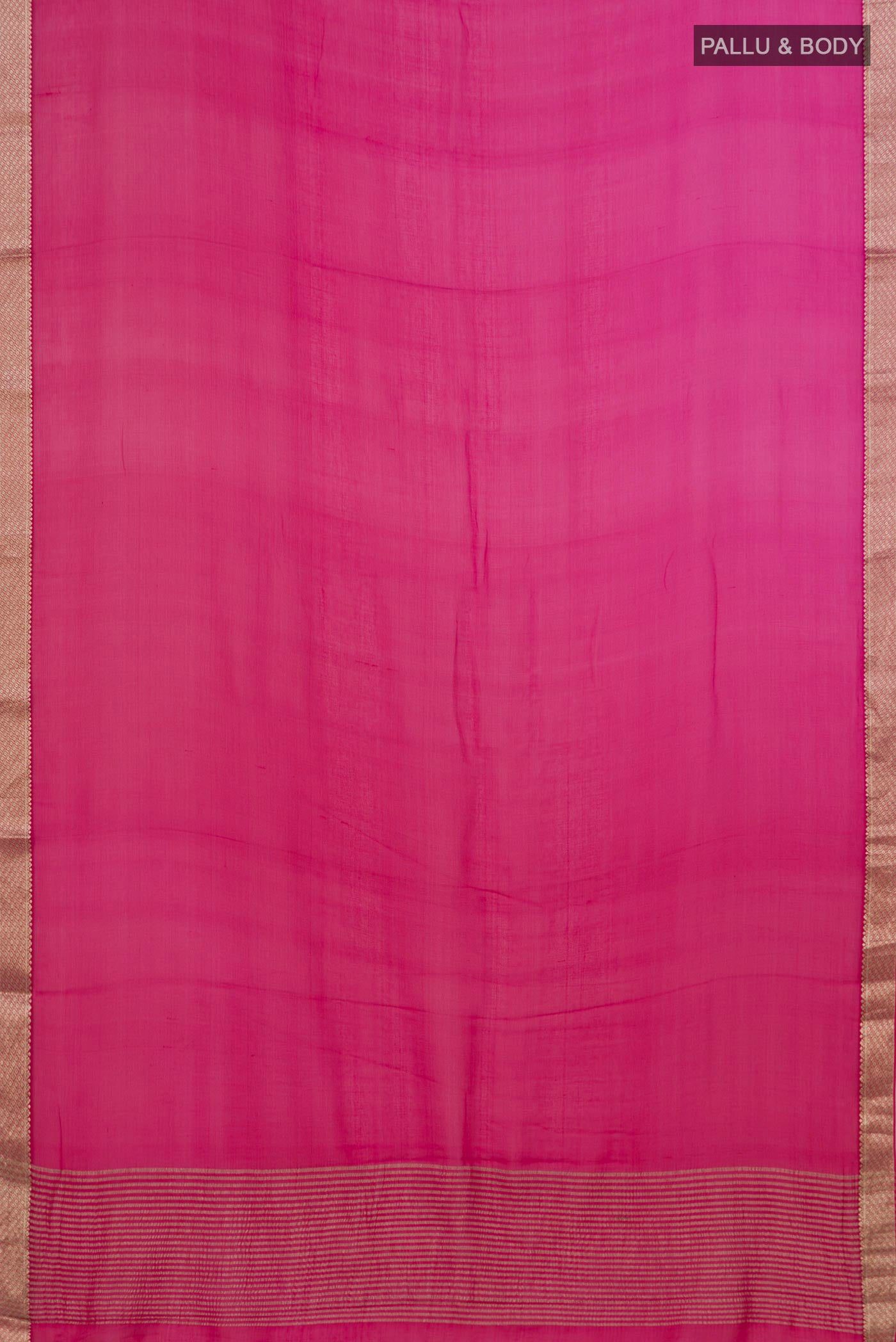 Flat view of Pink Mysore Chiffon Saree with Plain Body and Zari Border. 