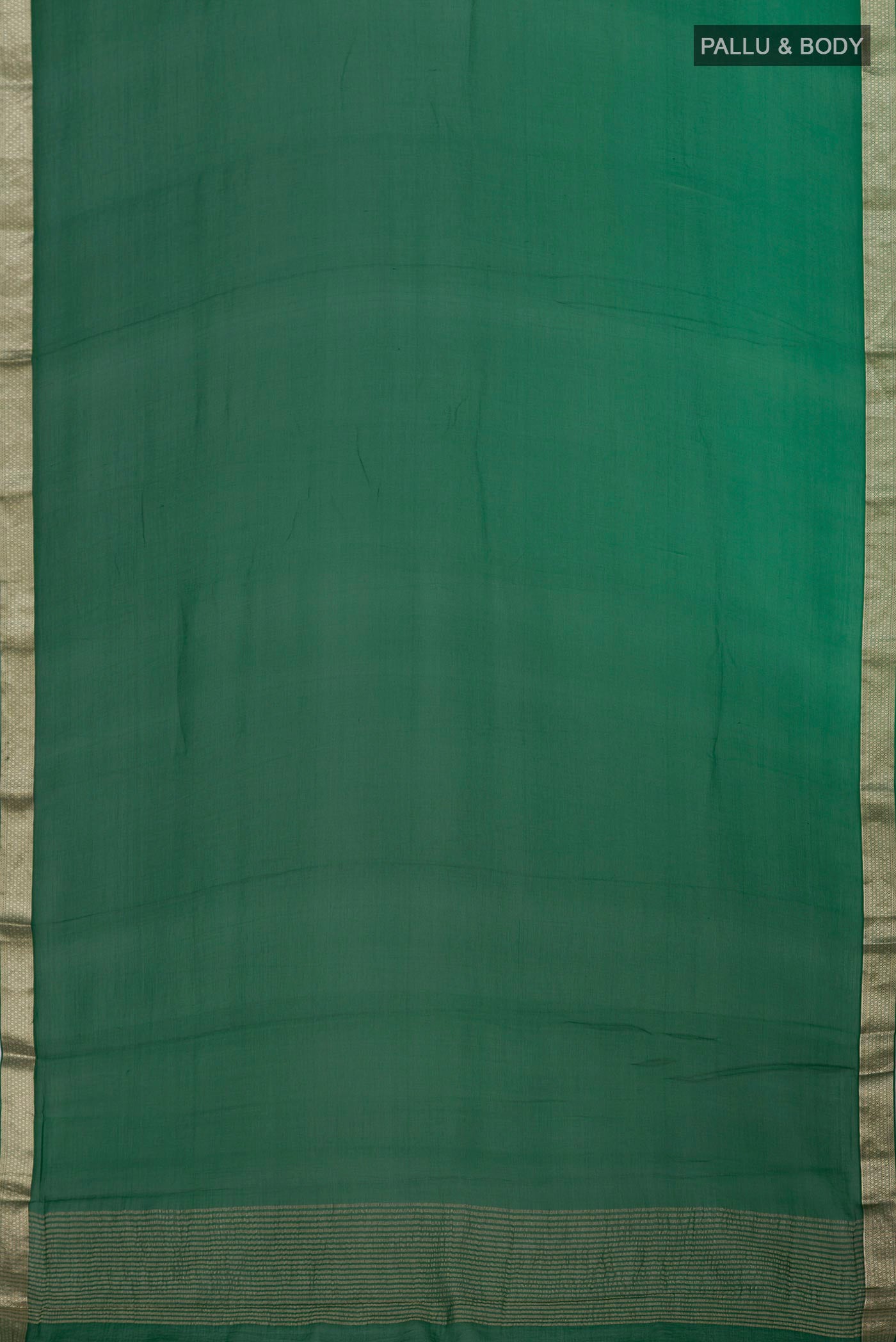 Flat view of Green Chiffon Saree with Plain Body and Zari Border. 